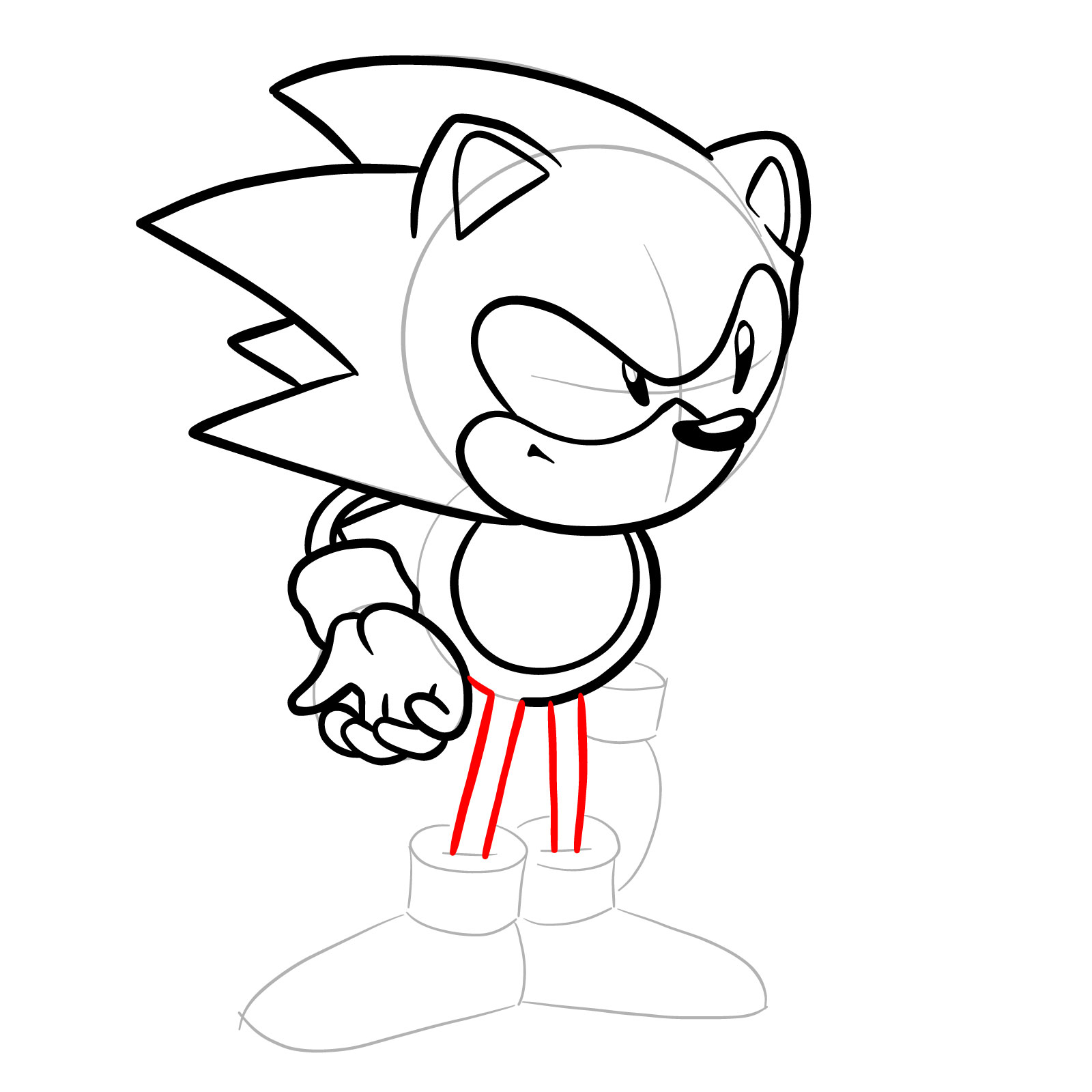How to draw Sonic from Friday Night Funkin': Mega CD Locked-on mod - step 19