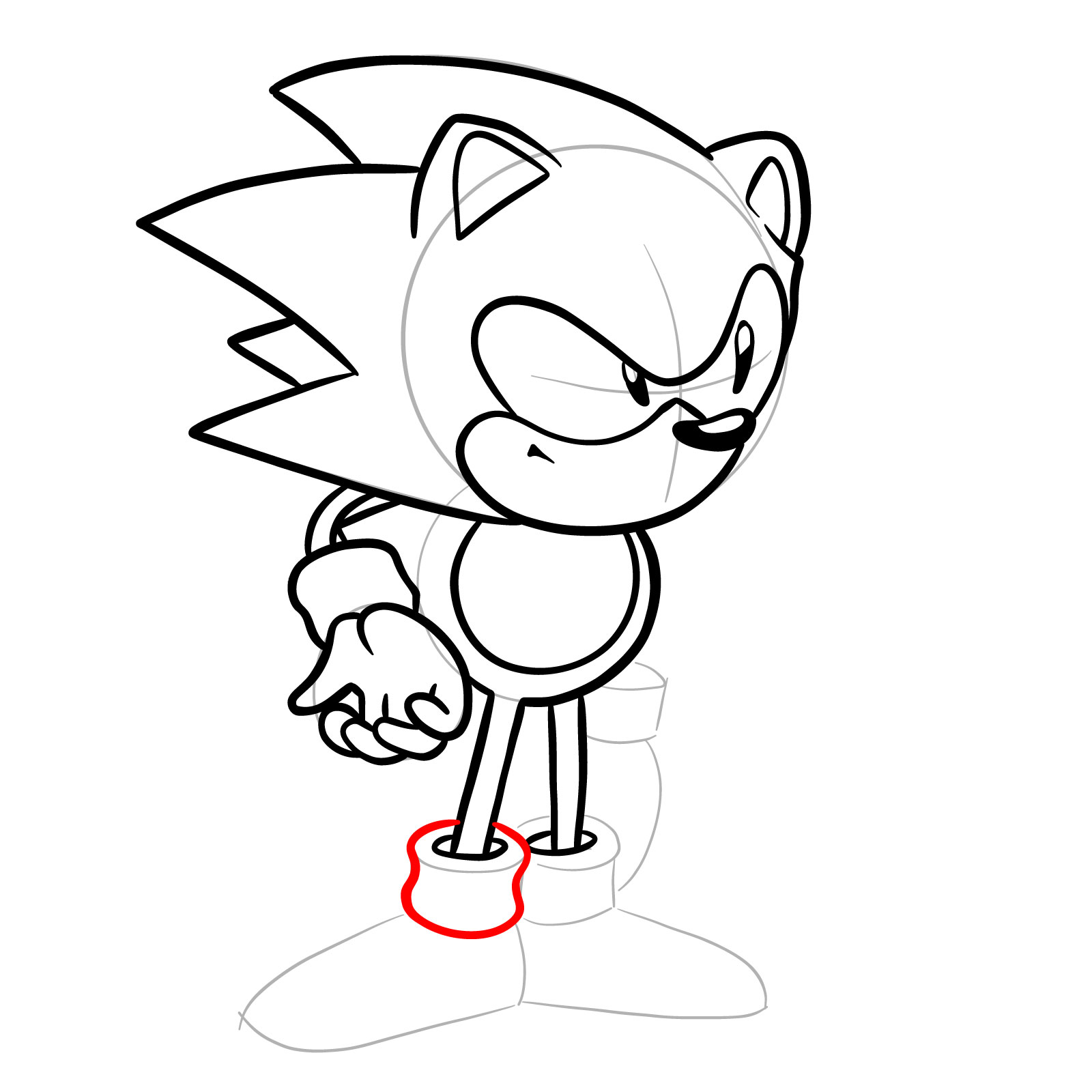 How to draw Sonic from Friday Night Funkin': Mega CD Locked-on mod - step 21