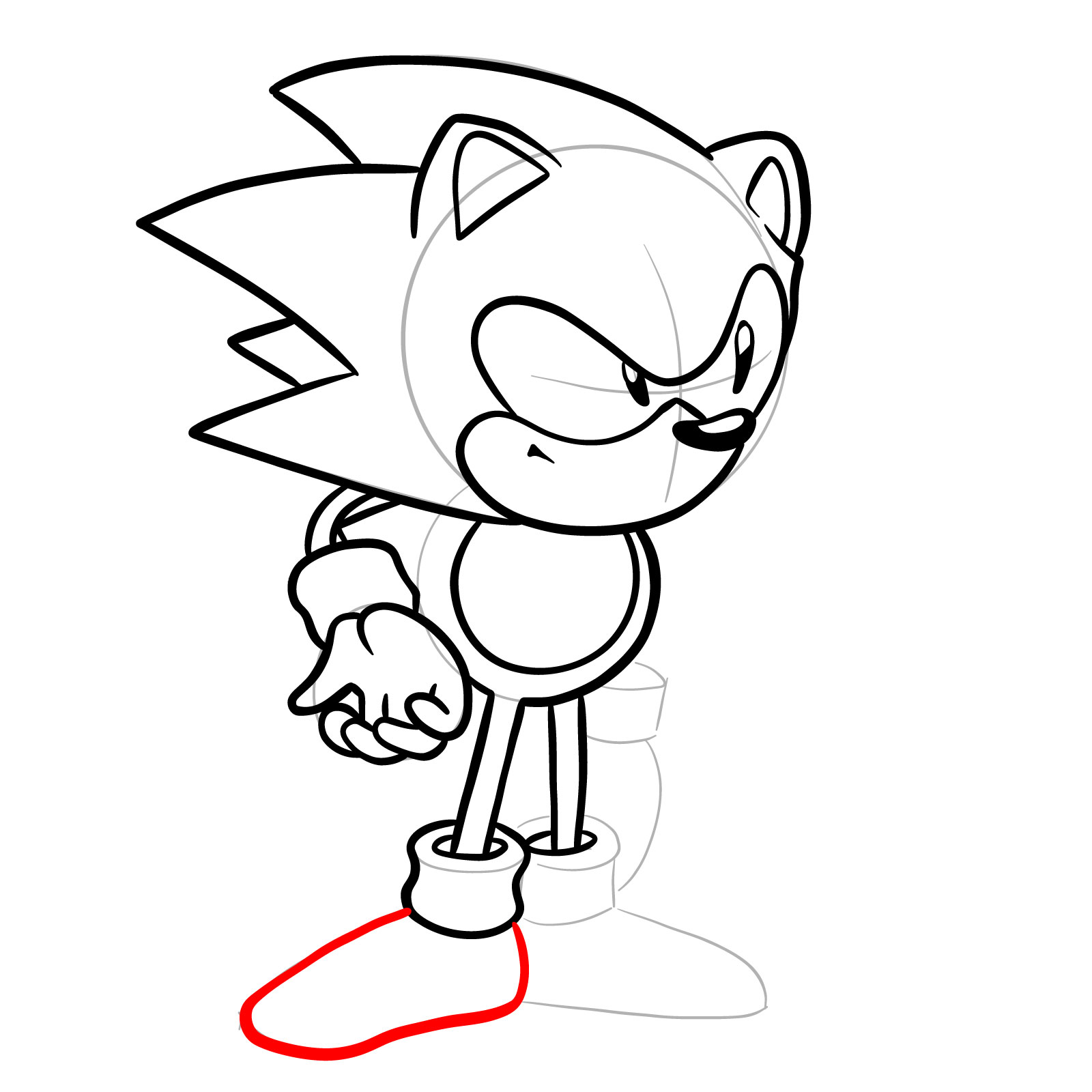 How to draw Sonic from Friday Night Funkin': Mega CD Locked-on mod - step 22