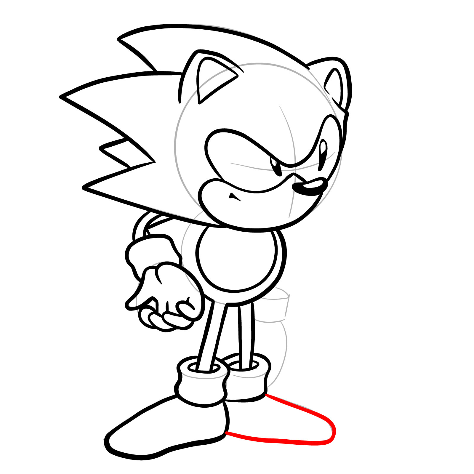 How to draw Sonic from Friday Night Funkin': Mega CD Locked-on mod - step 24