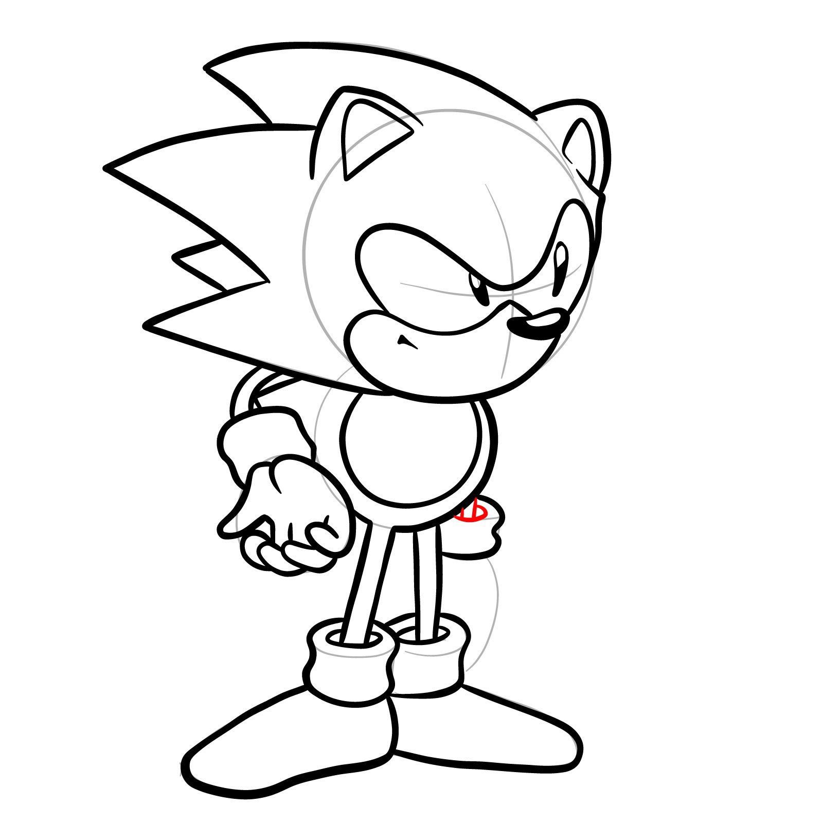 How to draw Sonic from Friday Night Funkin': Mega CD Locked-on mod - step 26