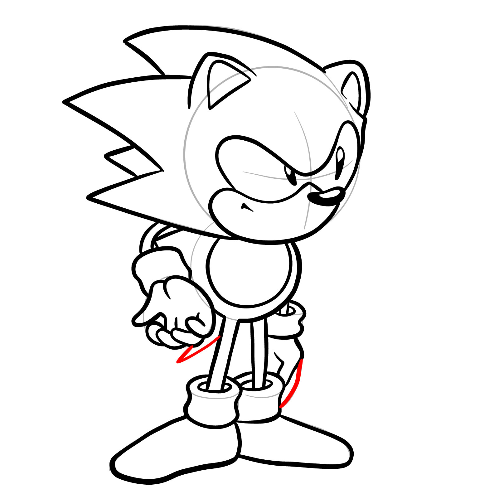 How to draw Sonic from Friday Night Funkin': Mega CD Locked-on mod - step 28
