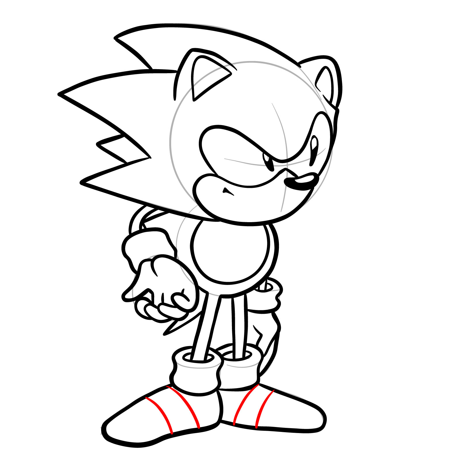 How to draw Sonic from Friday Night Funkin': Mega CD Locked-on mod - step 29