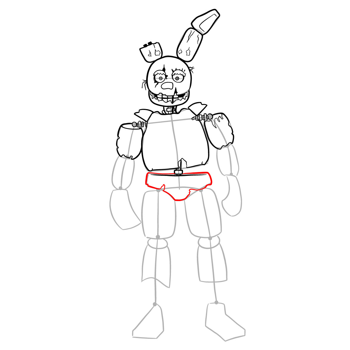 How to draw Springtrap from FNAF 3 - step 21