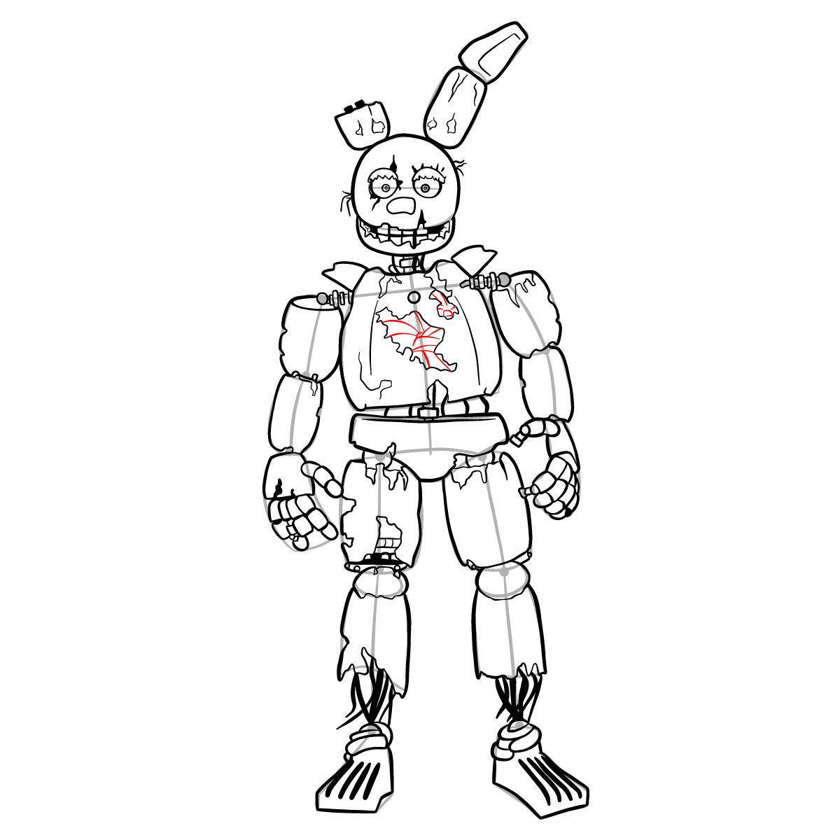 How to draw Springtrap from FNAF 3 - step 42