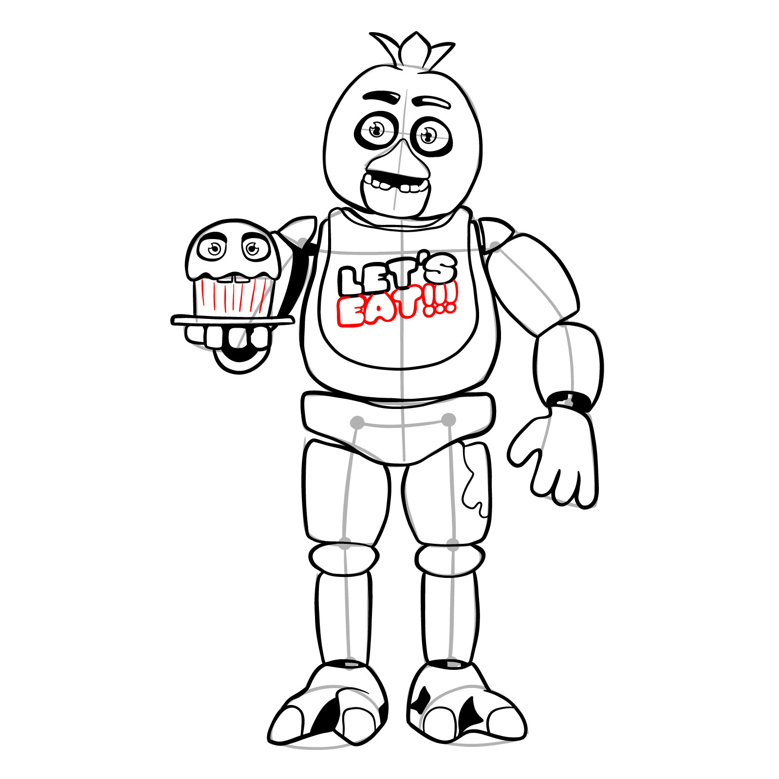 How to draw Chica with a cake (FNaF) - step 35