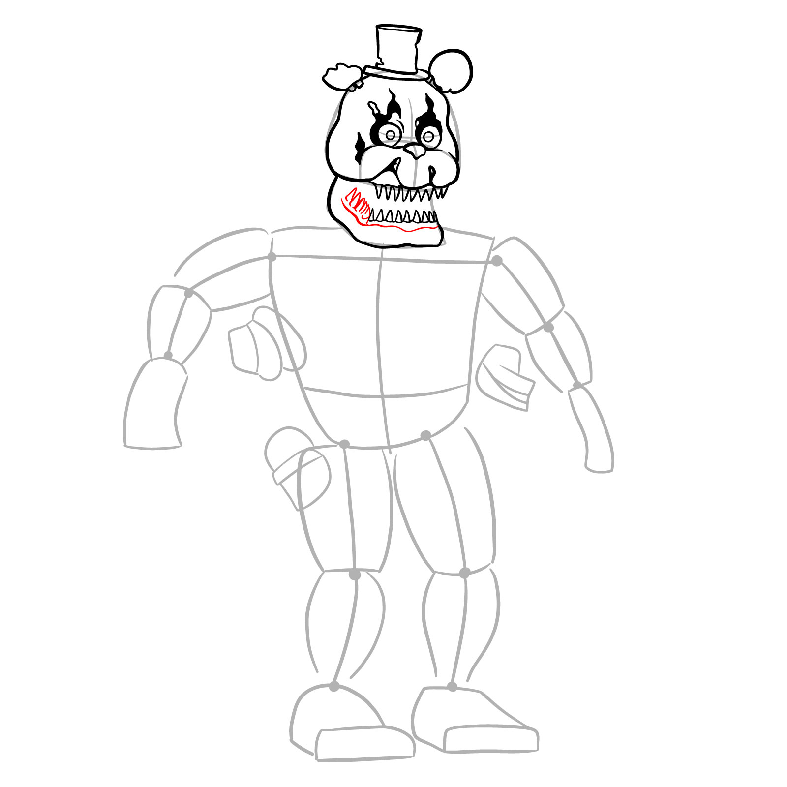 How to draw Nightmare Freddy - step 13