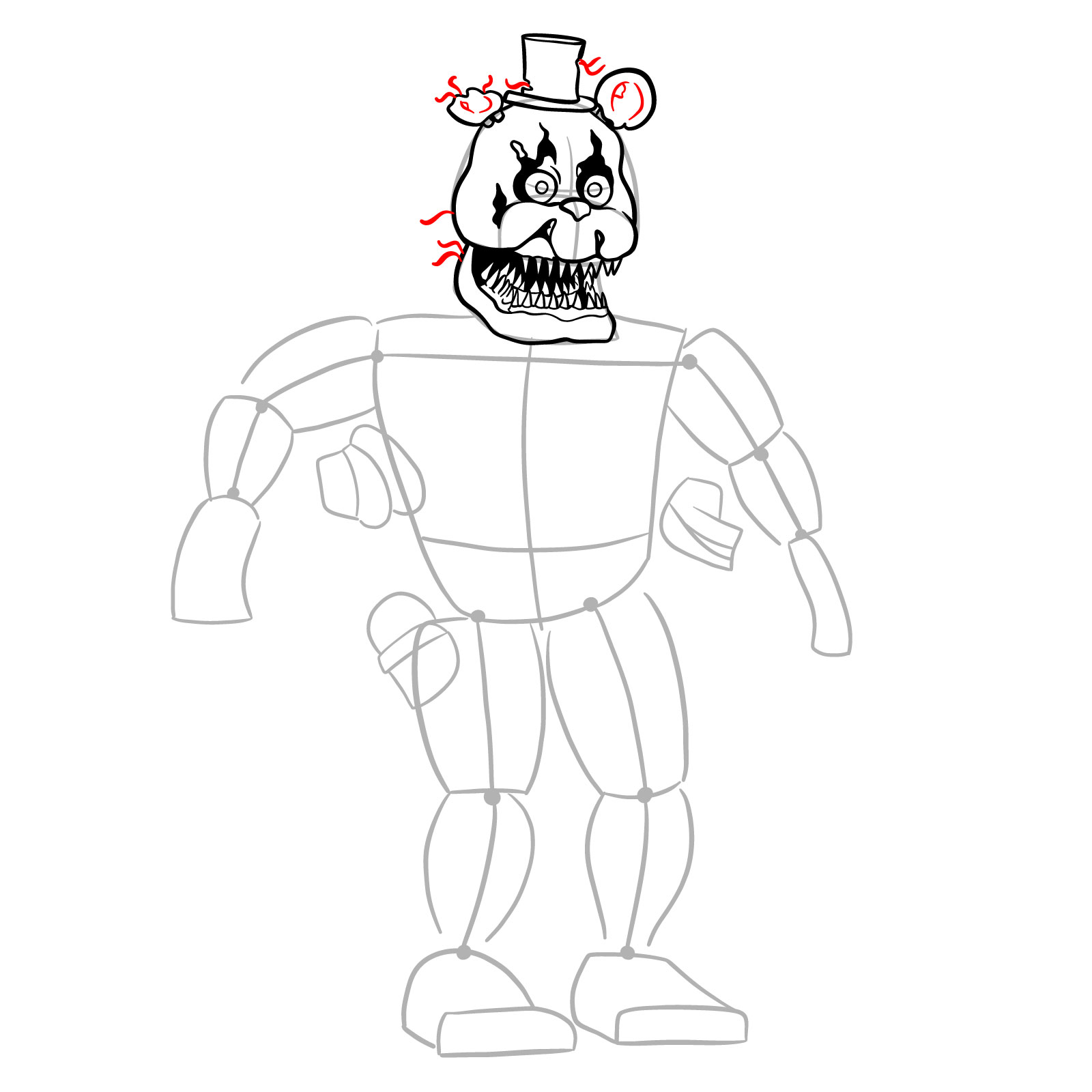 How to draw Nightmare Freddy - step 16