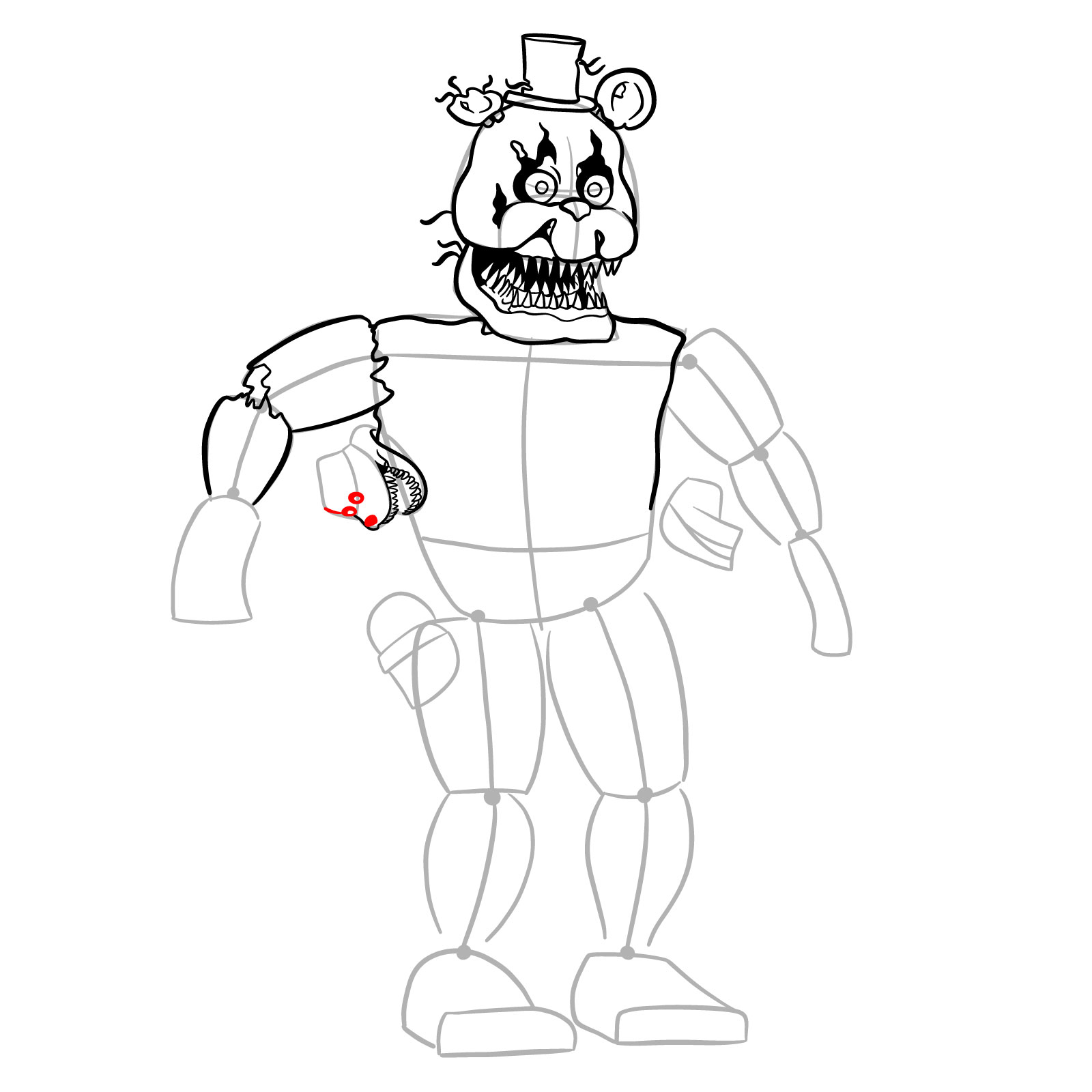 How to draw Nightmare Freddy - step 21
