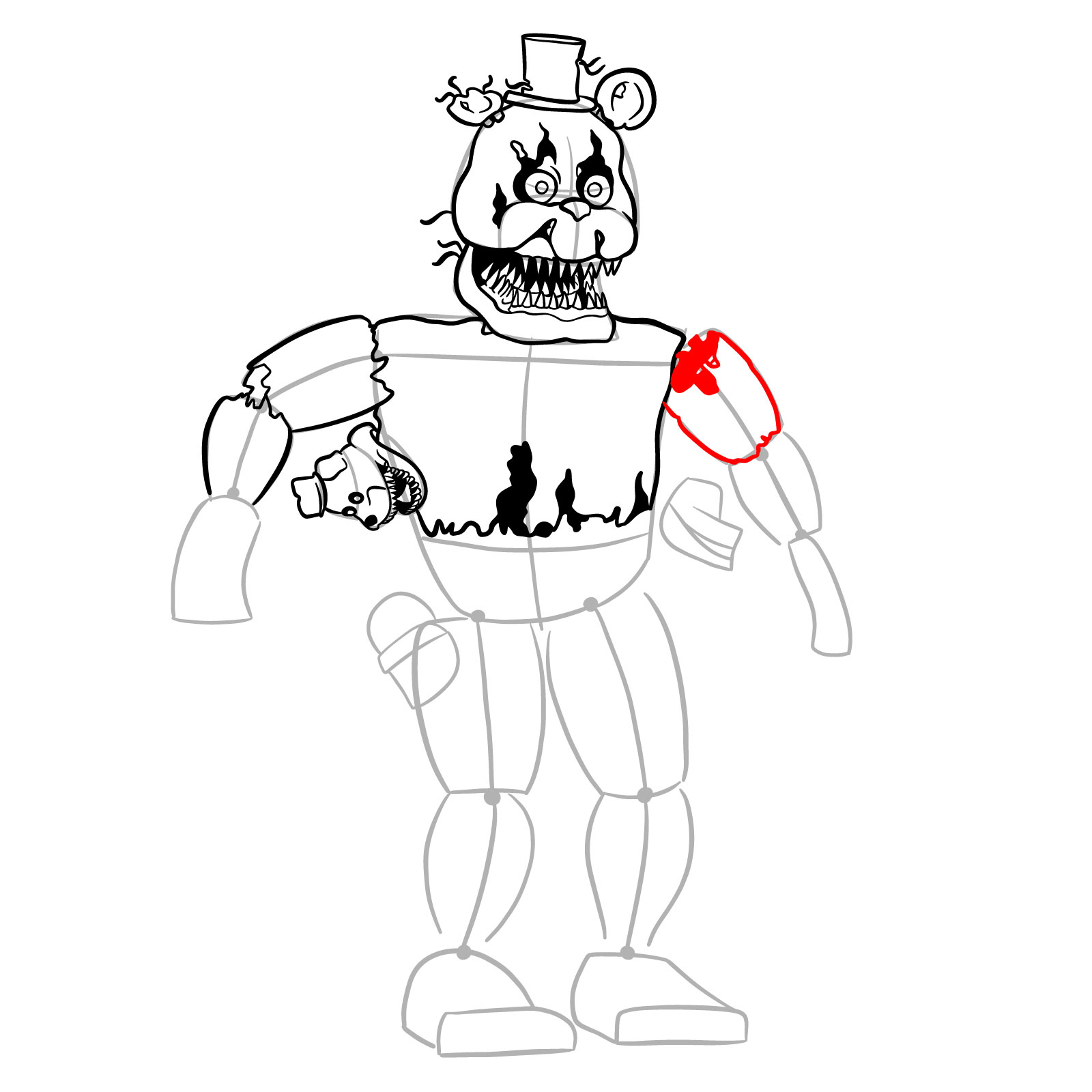 How to draw Nightmare Freddy - step 24