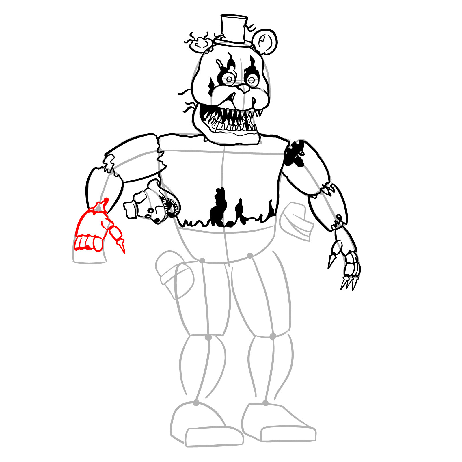How to draw Nightmare Freddy - step 28