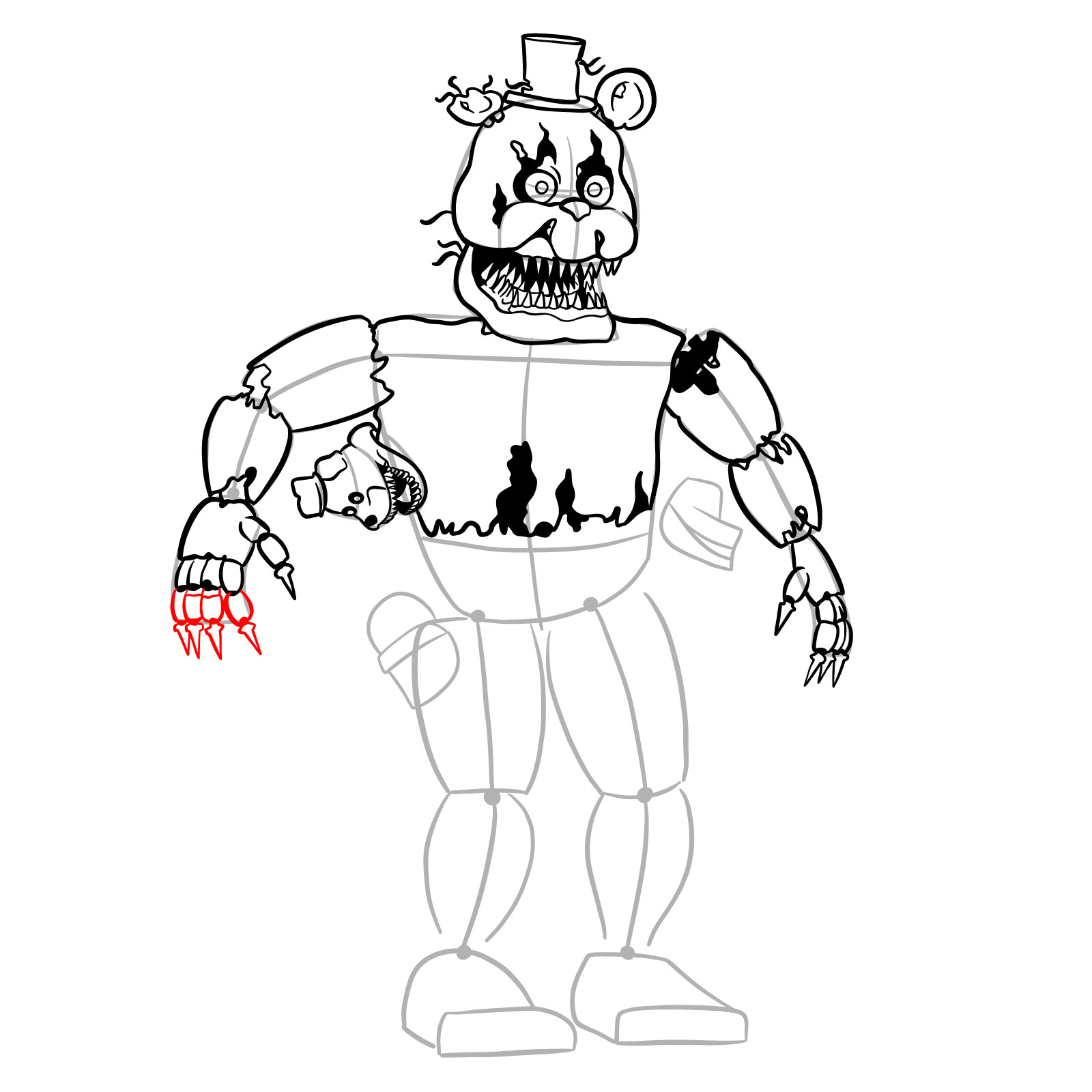 How to draw Nightmare Freddy - step 29