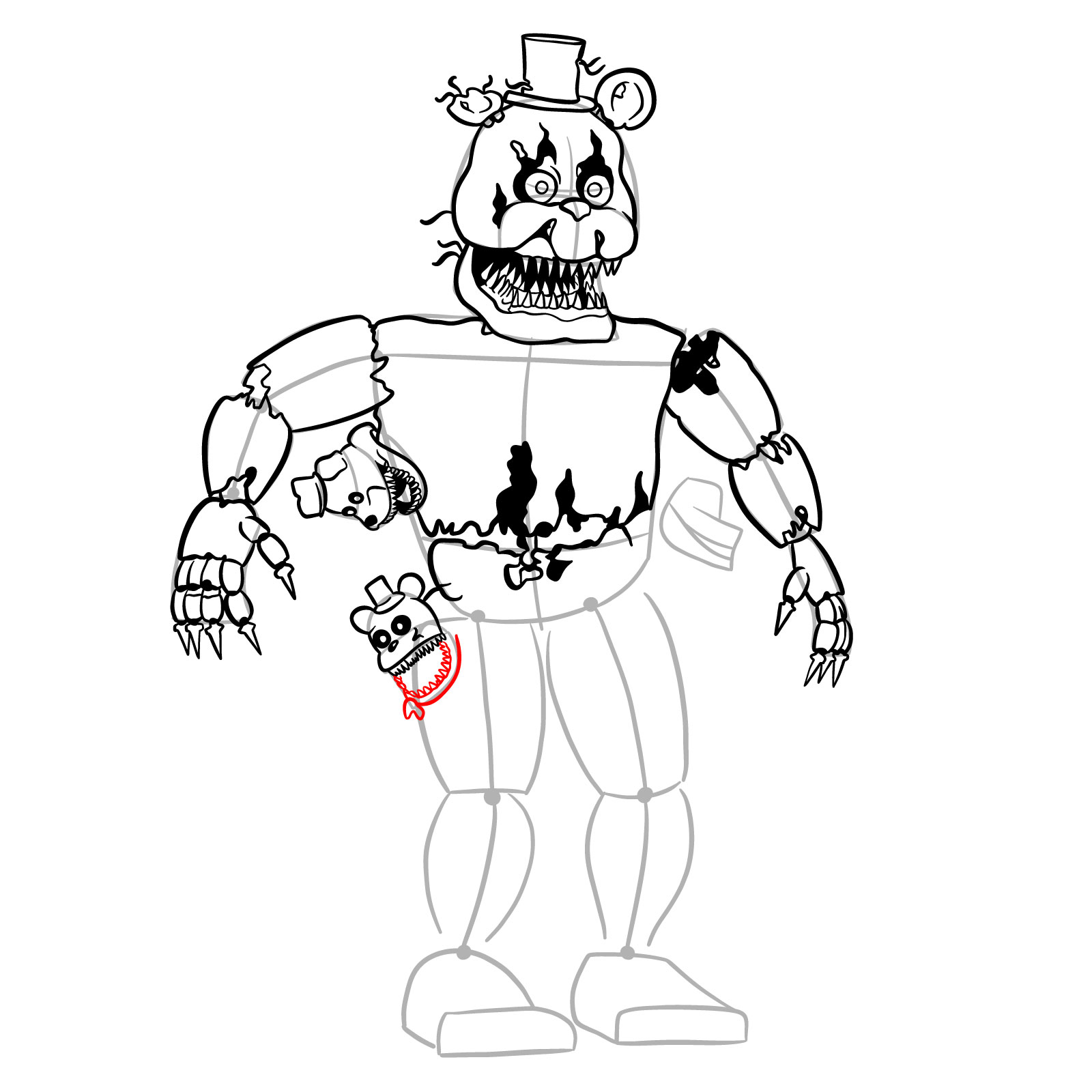 How to draw Nightmare Freddy - step 33