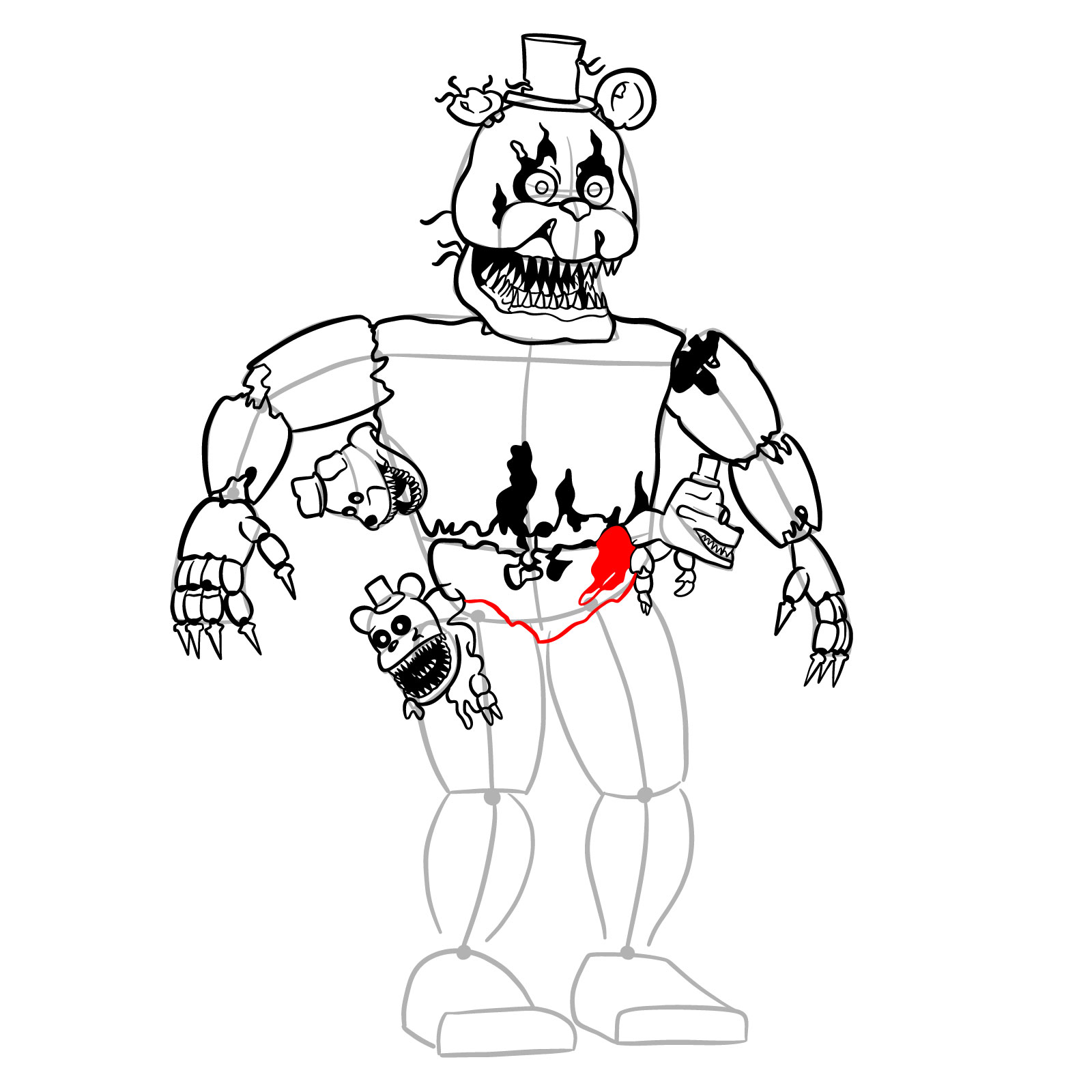 How to draw Nightmare Freddy - step 39
