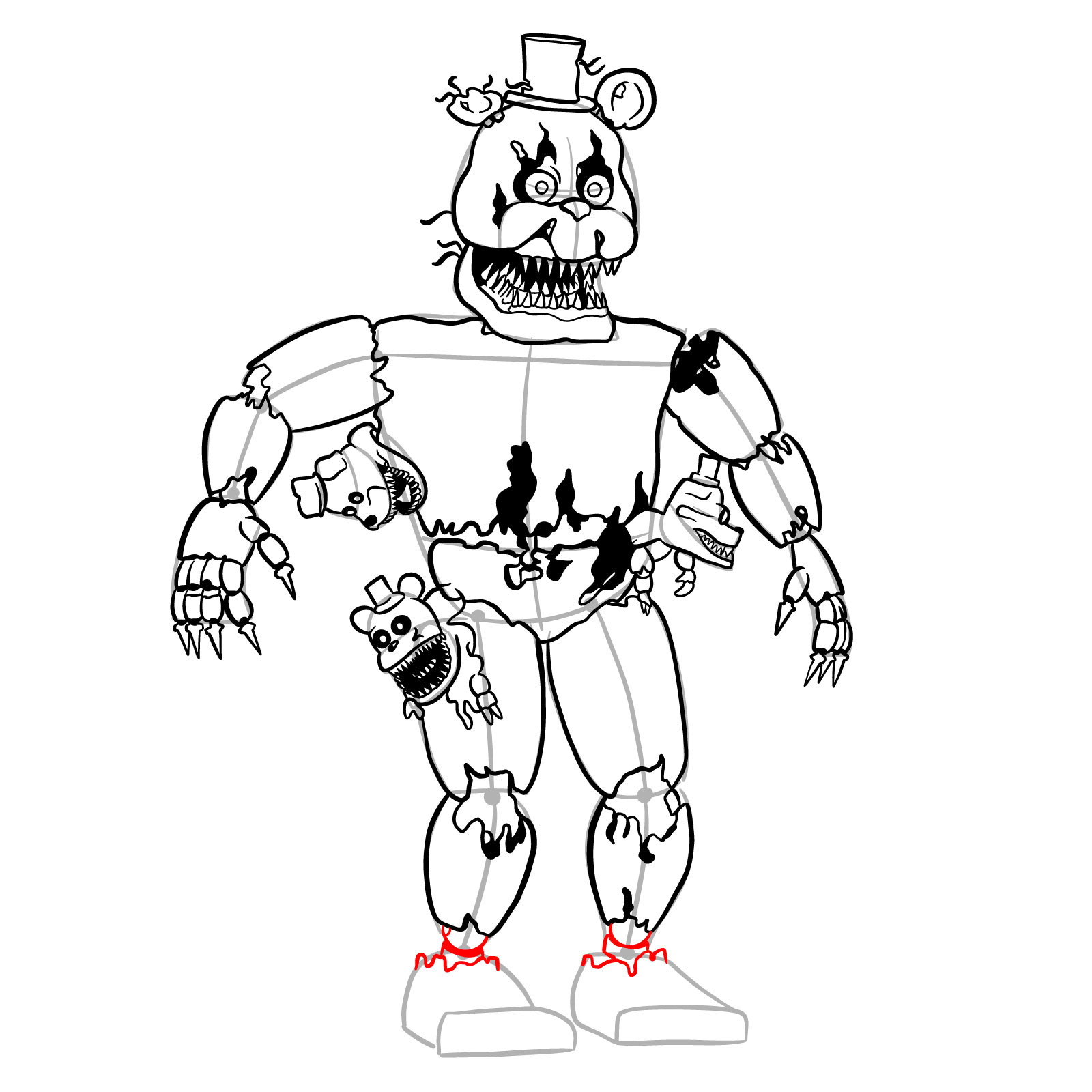 How to draw Nightmare Freddy - step 42