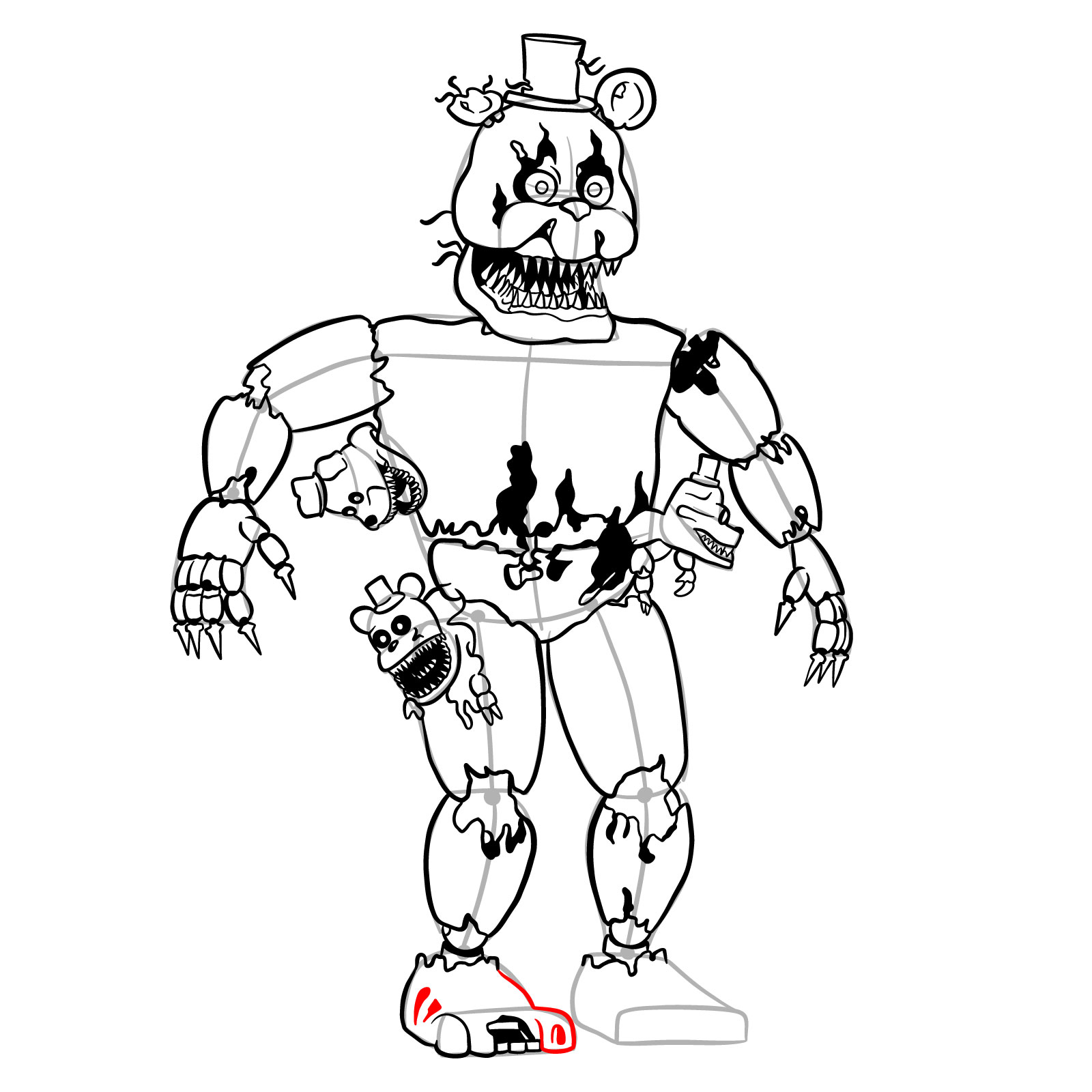How to draw Nightmare Freddy - step 45