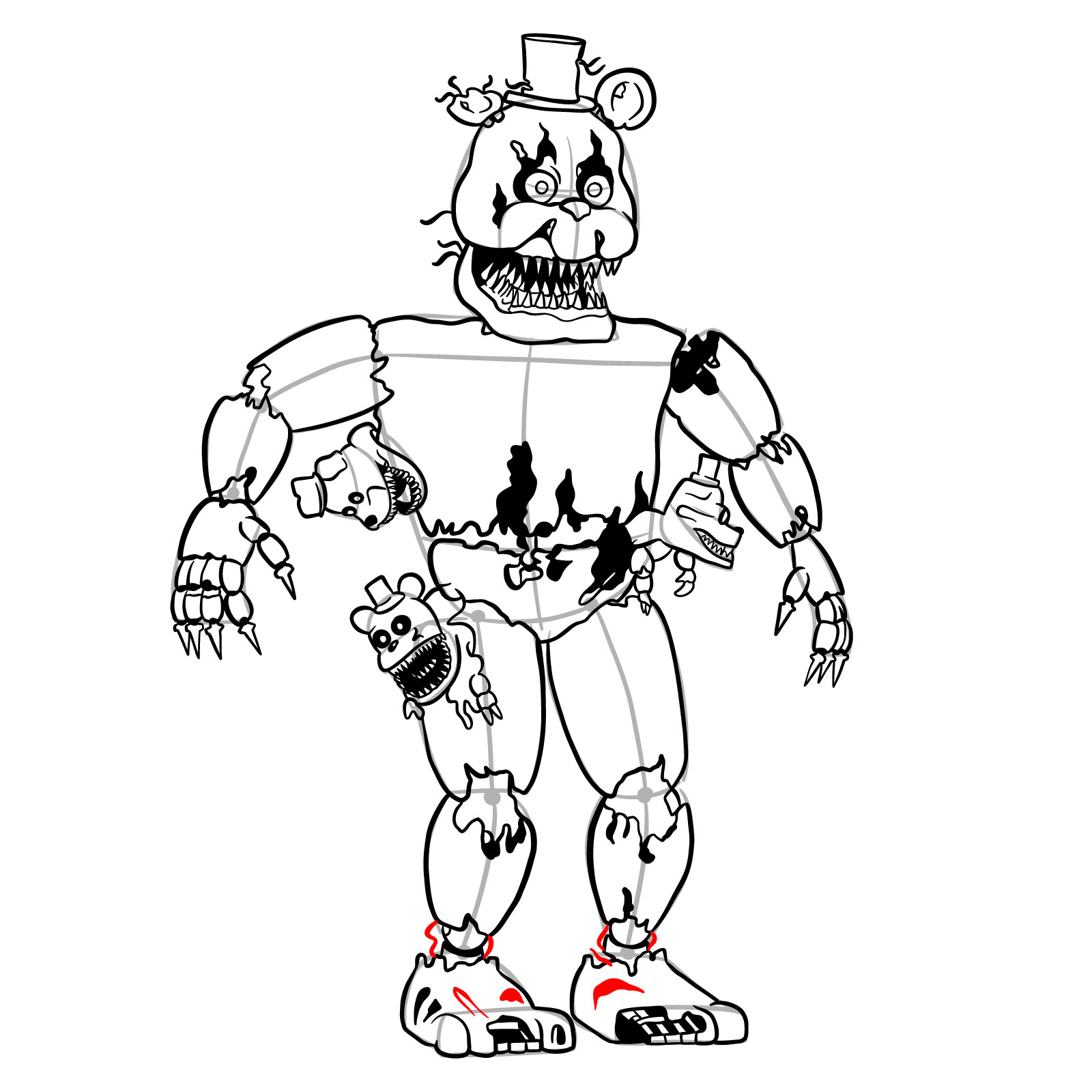 How to draw Nightmare Freddy - step 48