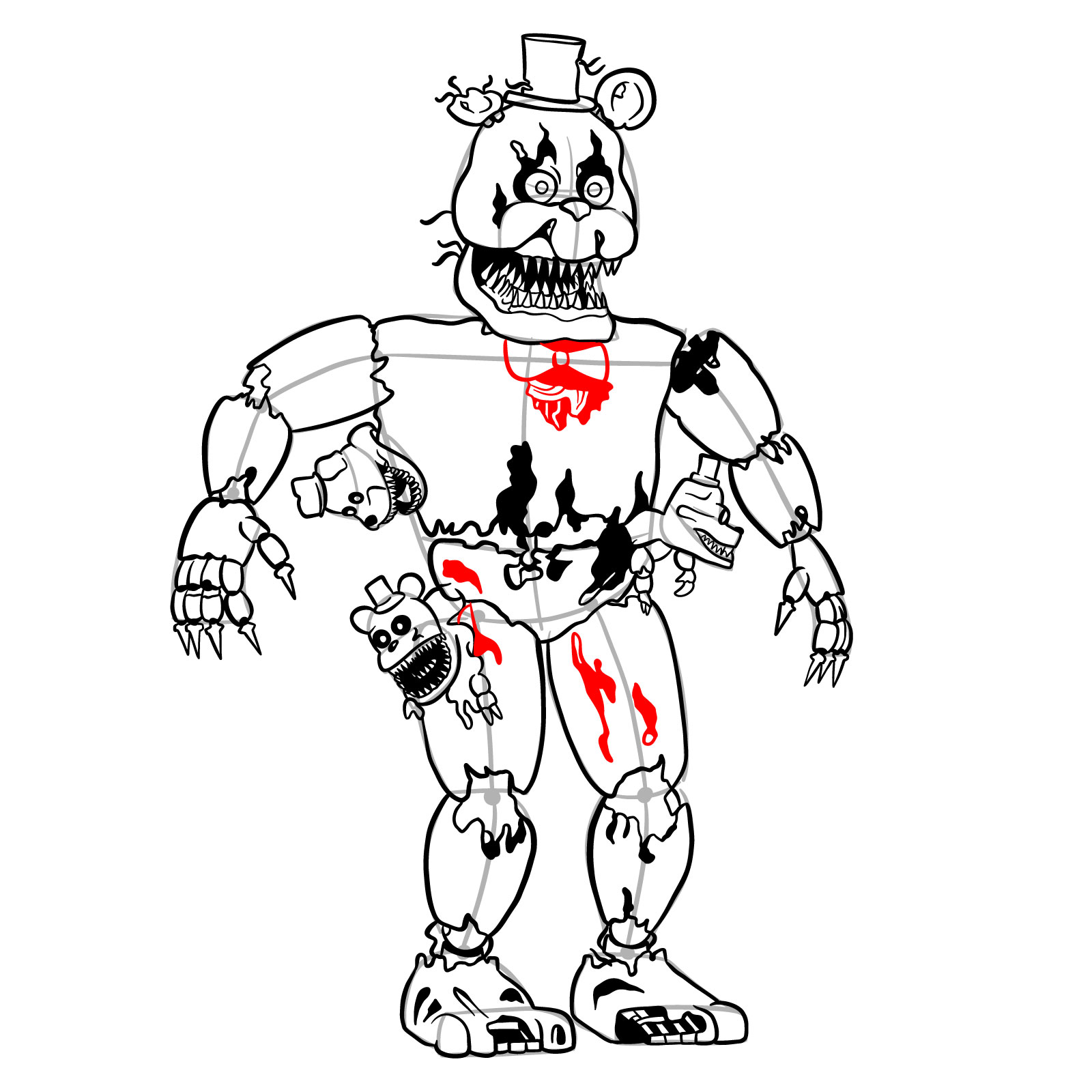 How to draw Nightmare Freddy Sketchok easy drawing guides