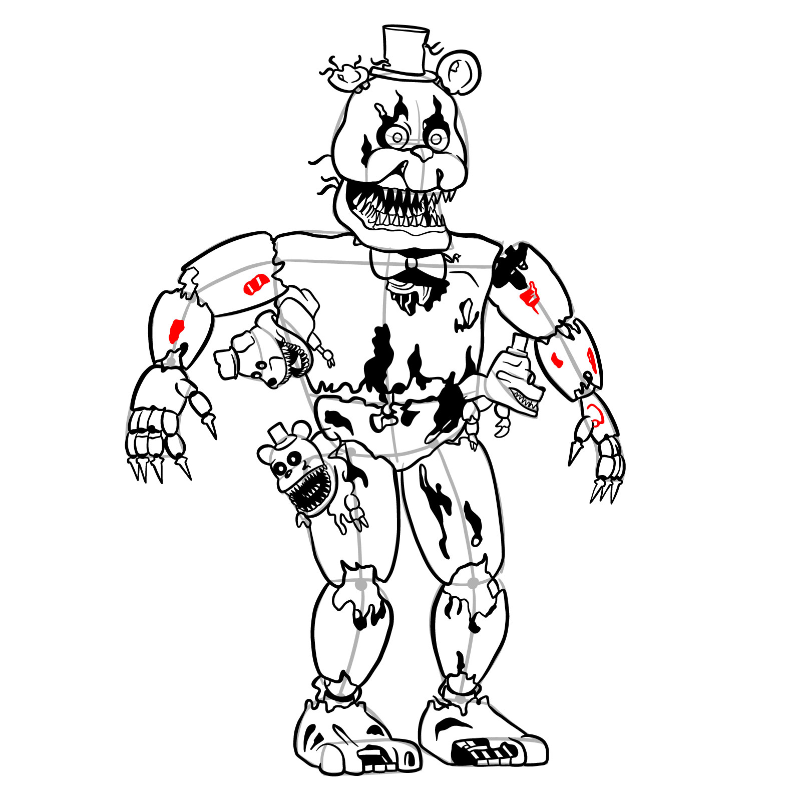 How to draw Nightmare Freddy - step 51