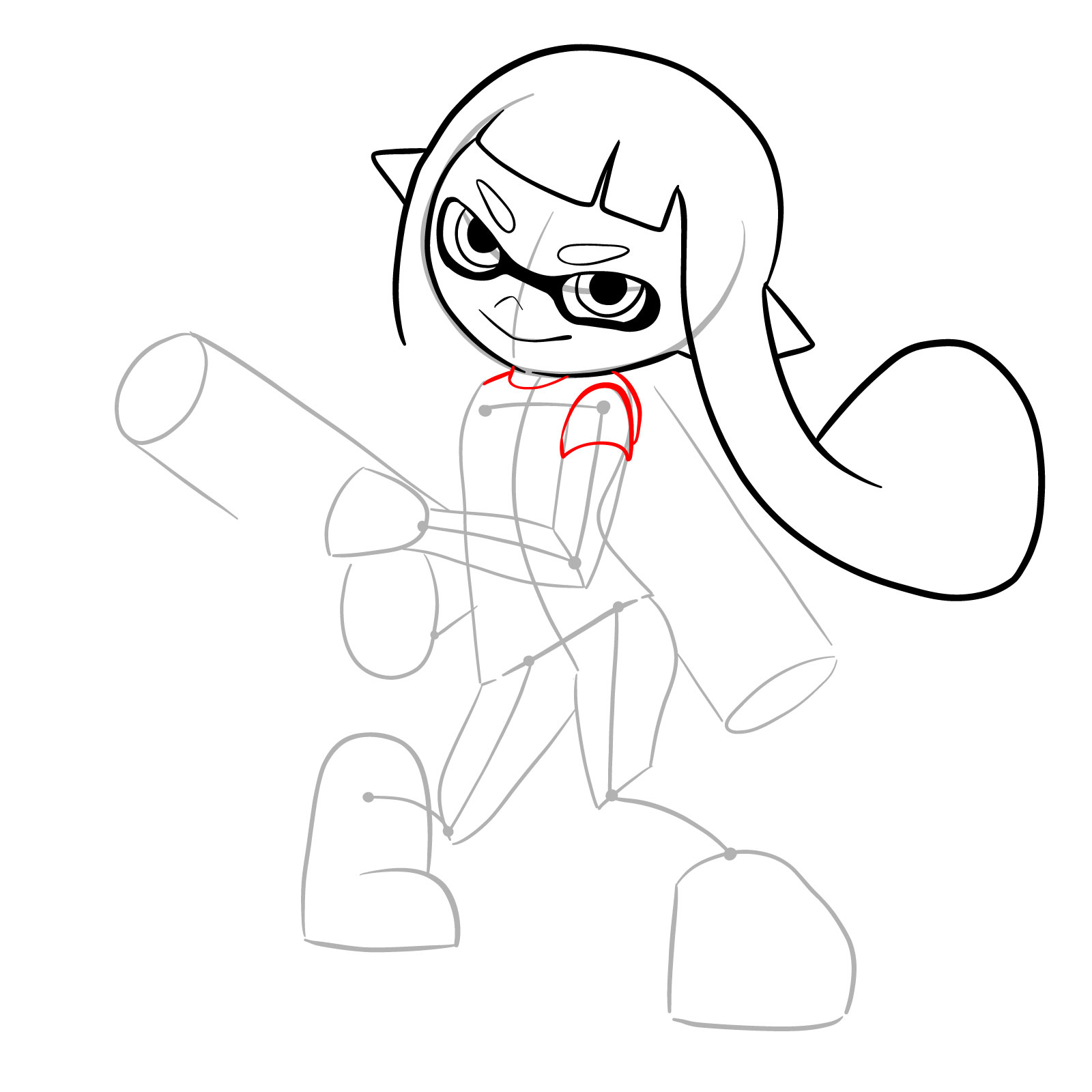 How to draw an Inkling Girl - step 12