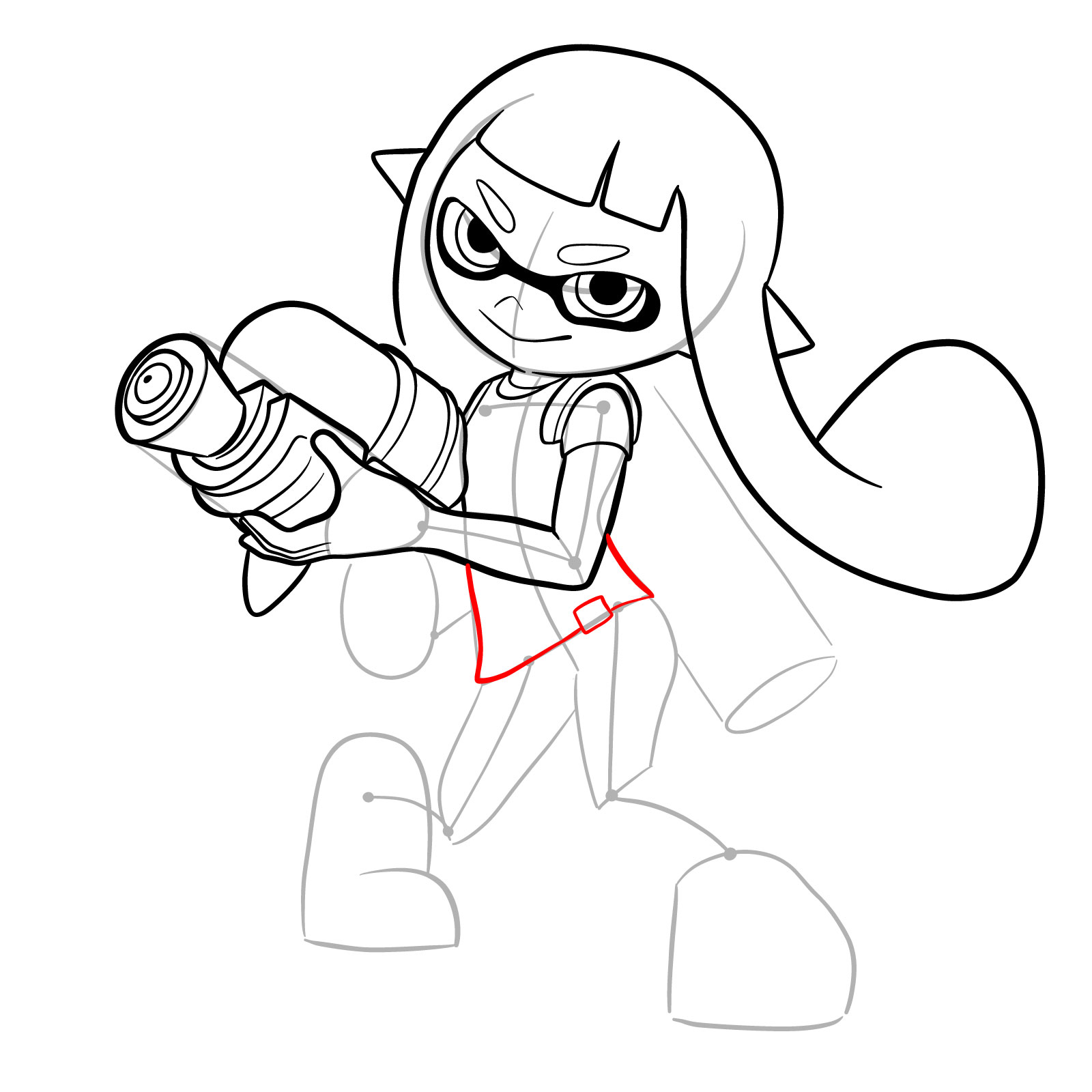 How to draw an Inkling Girl - step 20