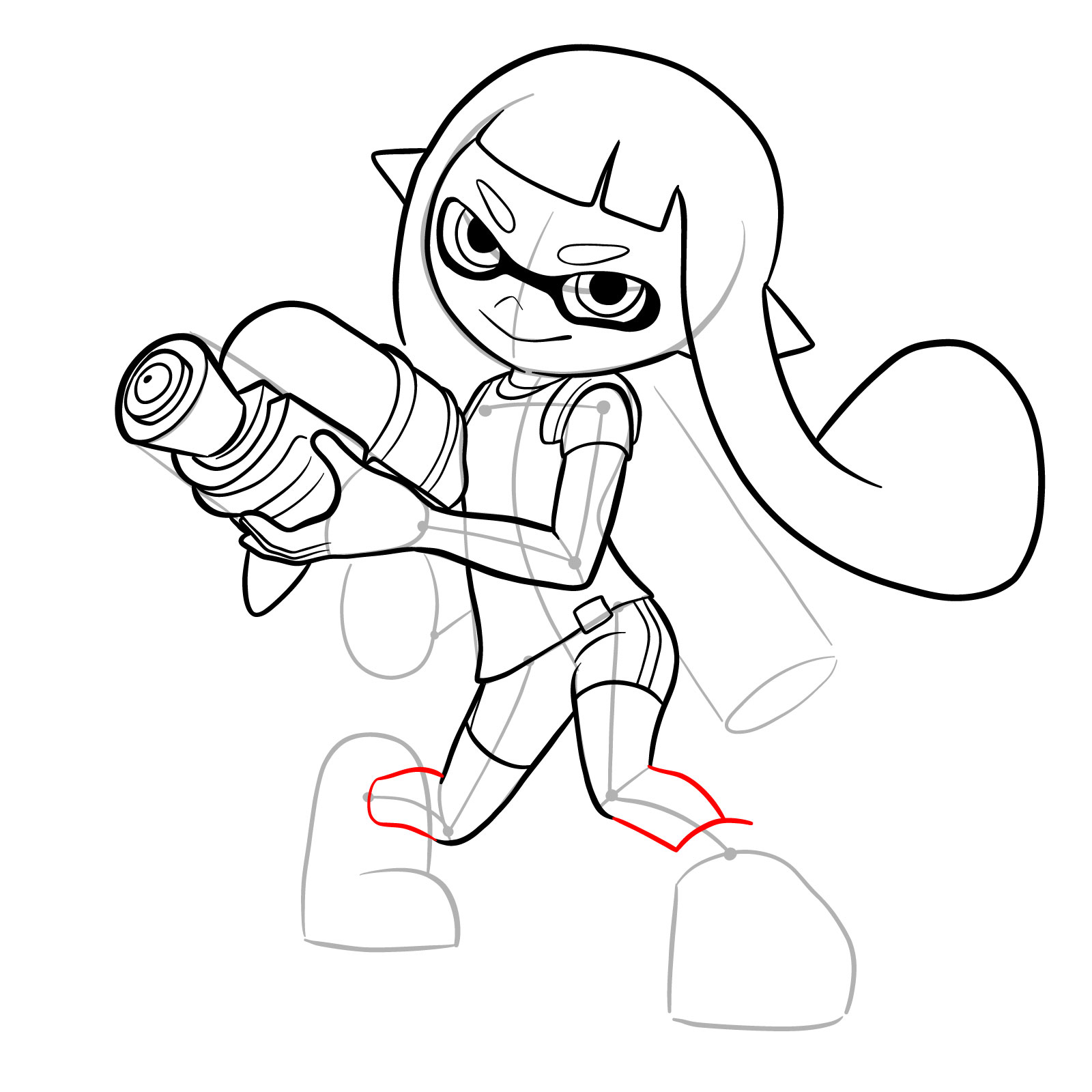 How to draw an Inkling Girl - step 24
