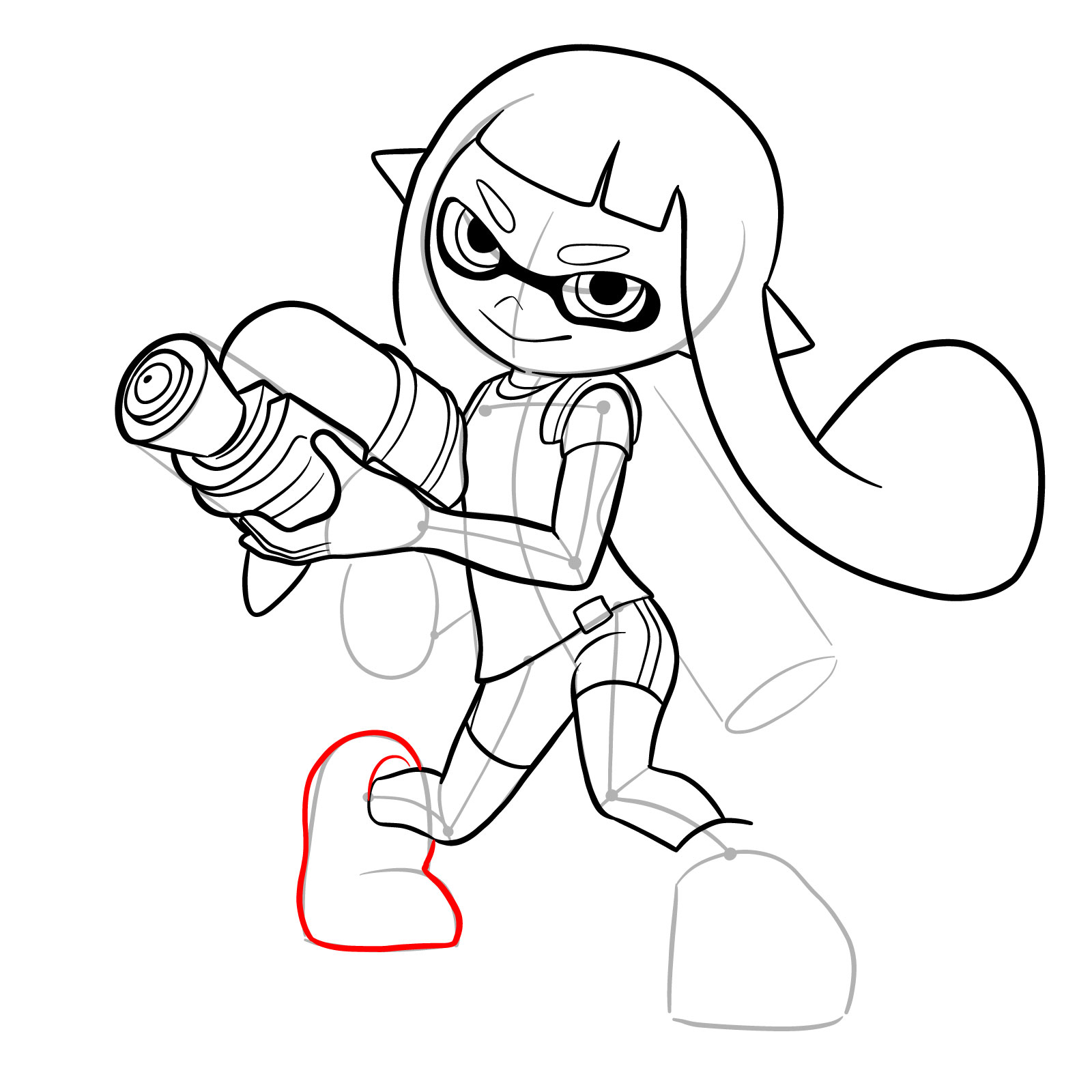 How to draw an Inkling Girl - step 25