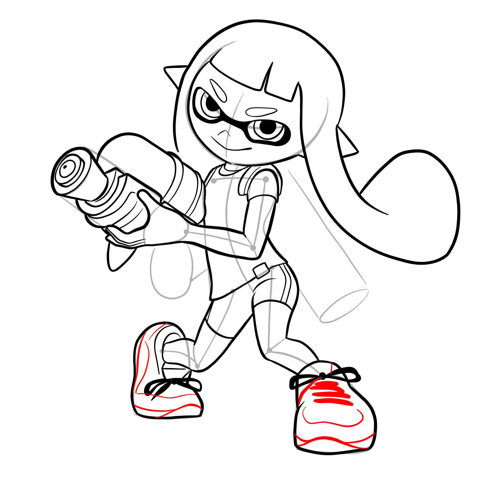How to draw an Inkling Girl - step 28