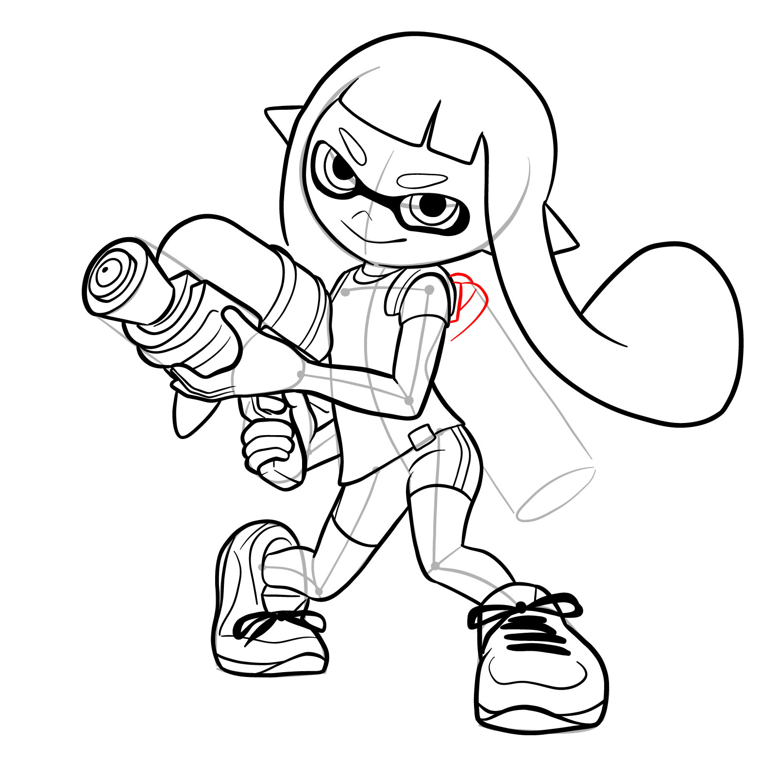 How to draw an Inkling Girl - step 33