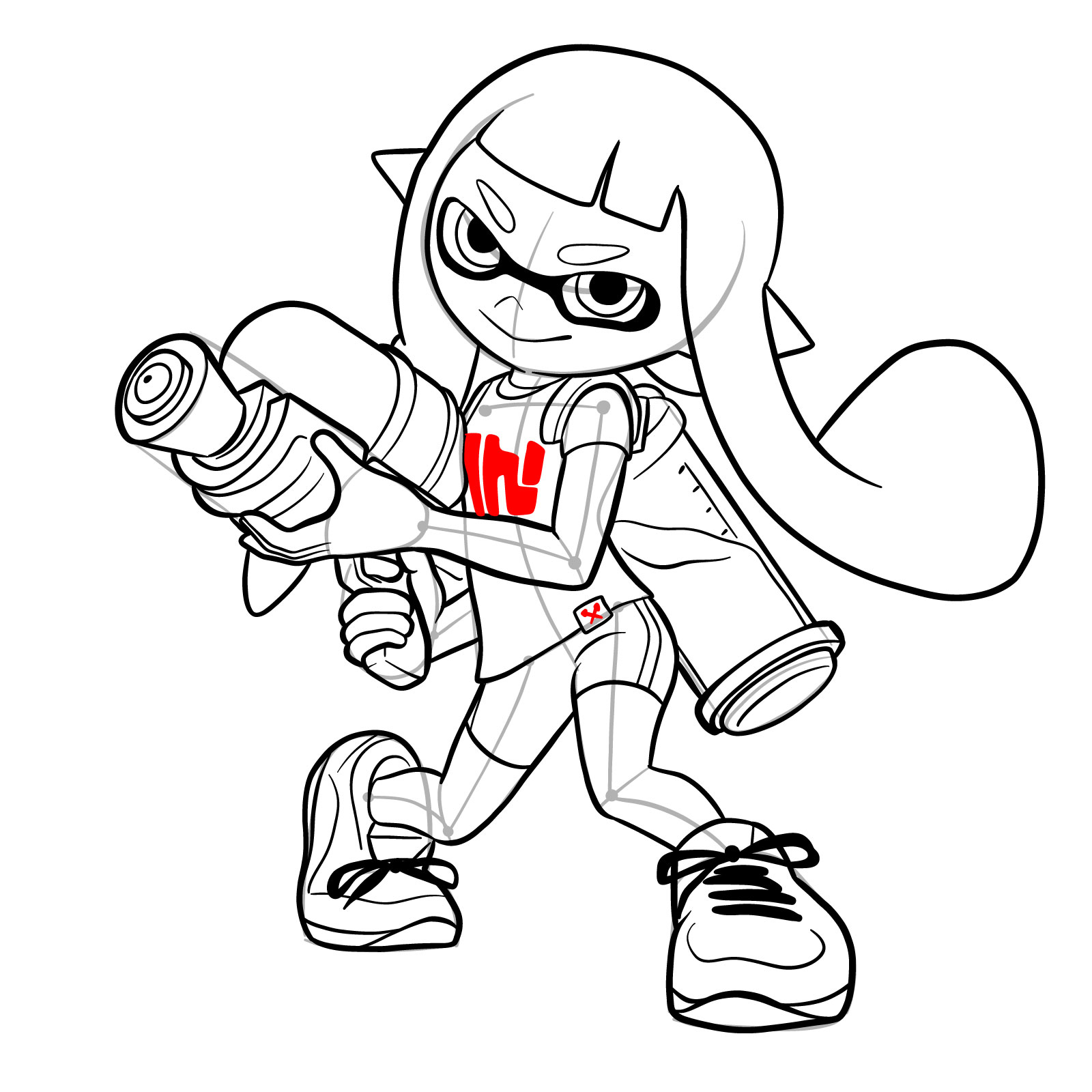 How to draw an Inkling Girl - step 37