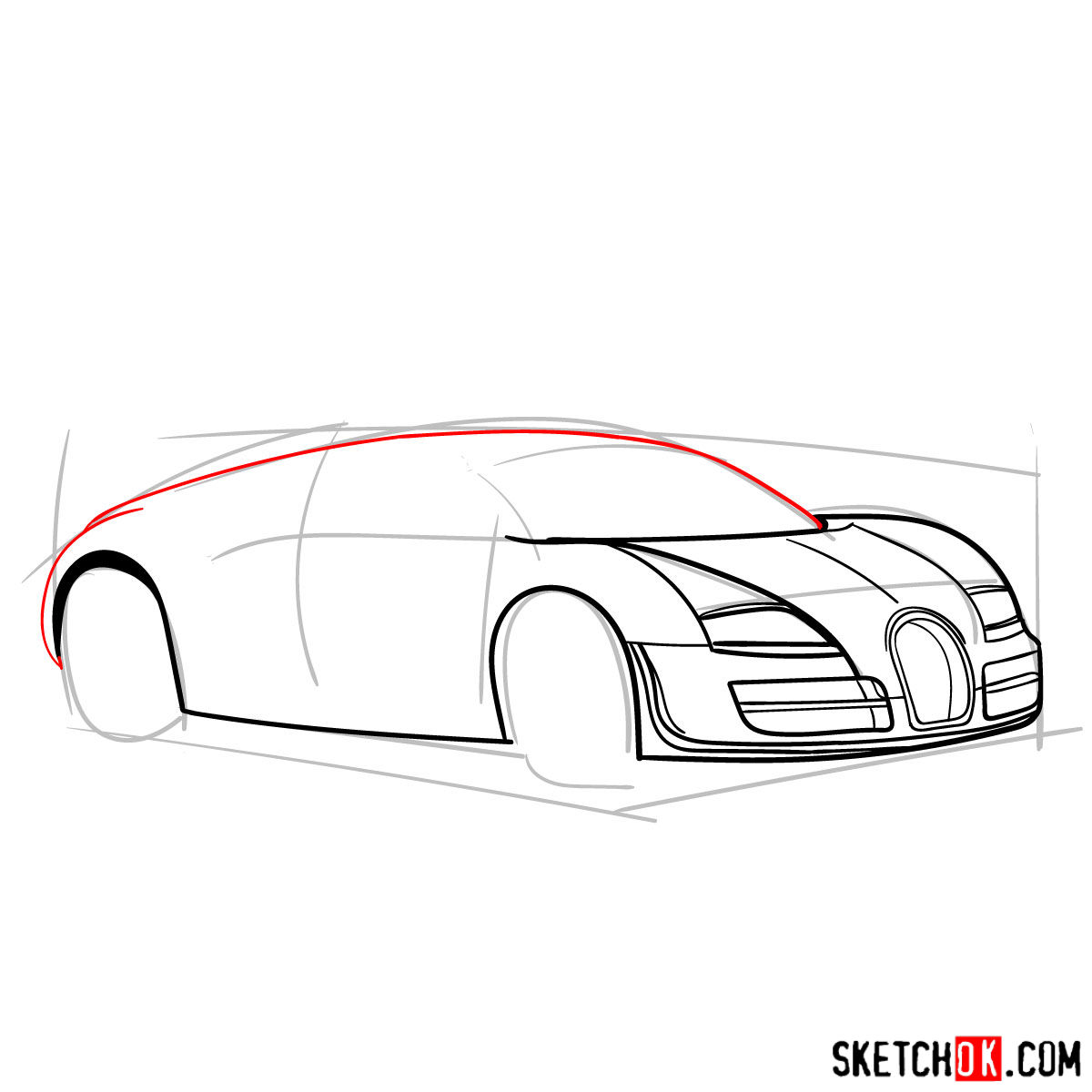 How to draw Bugatti Veyron 16.4 Super Sport - step 06