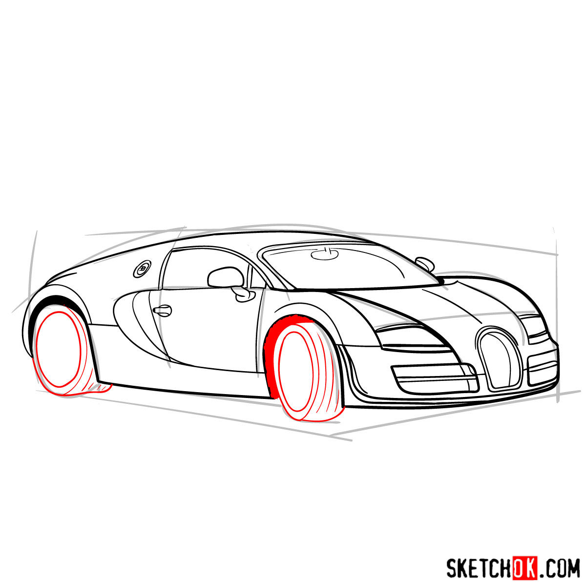 How to draw Bugatti Veyron 16.4 Super Sport - step 11