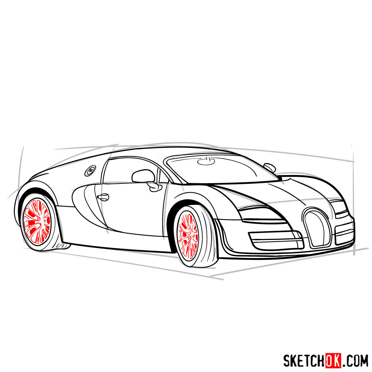How to draw Bugatti Veyron 16.4 Super Sport - step 12