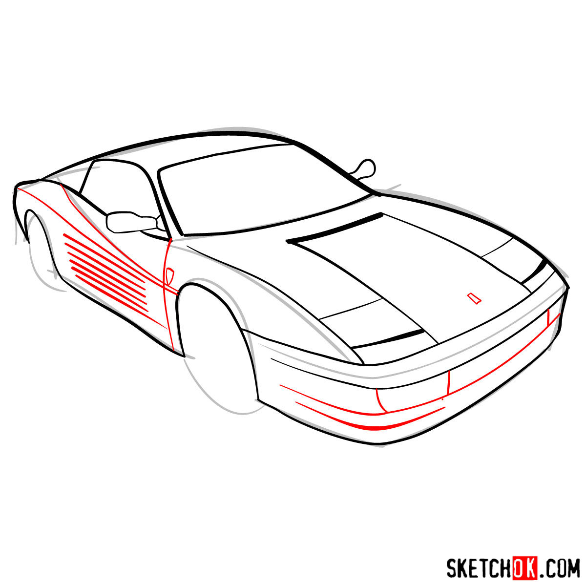 How to draw Ferrari Testarossa supercar - step 07