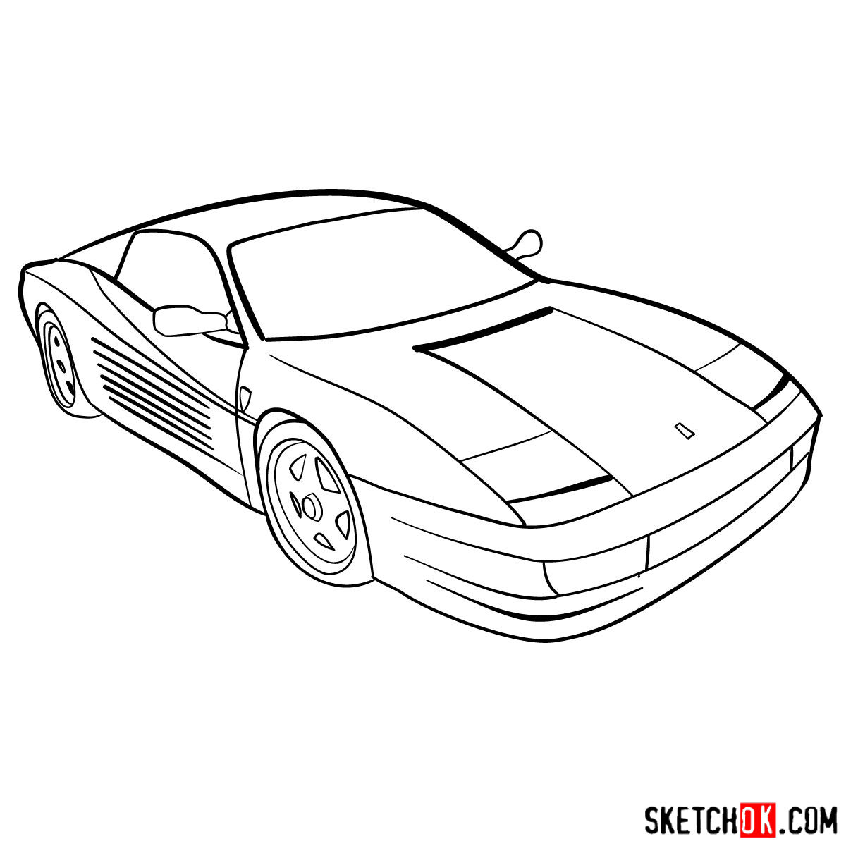 How to draw Ferrari Testarossa supercar - step 09