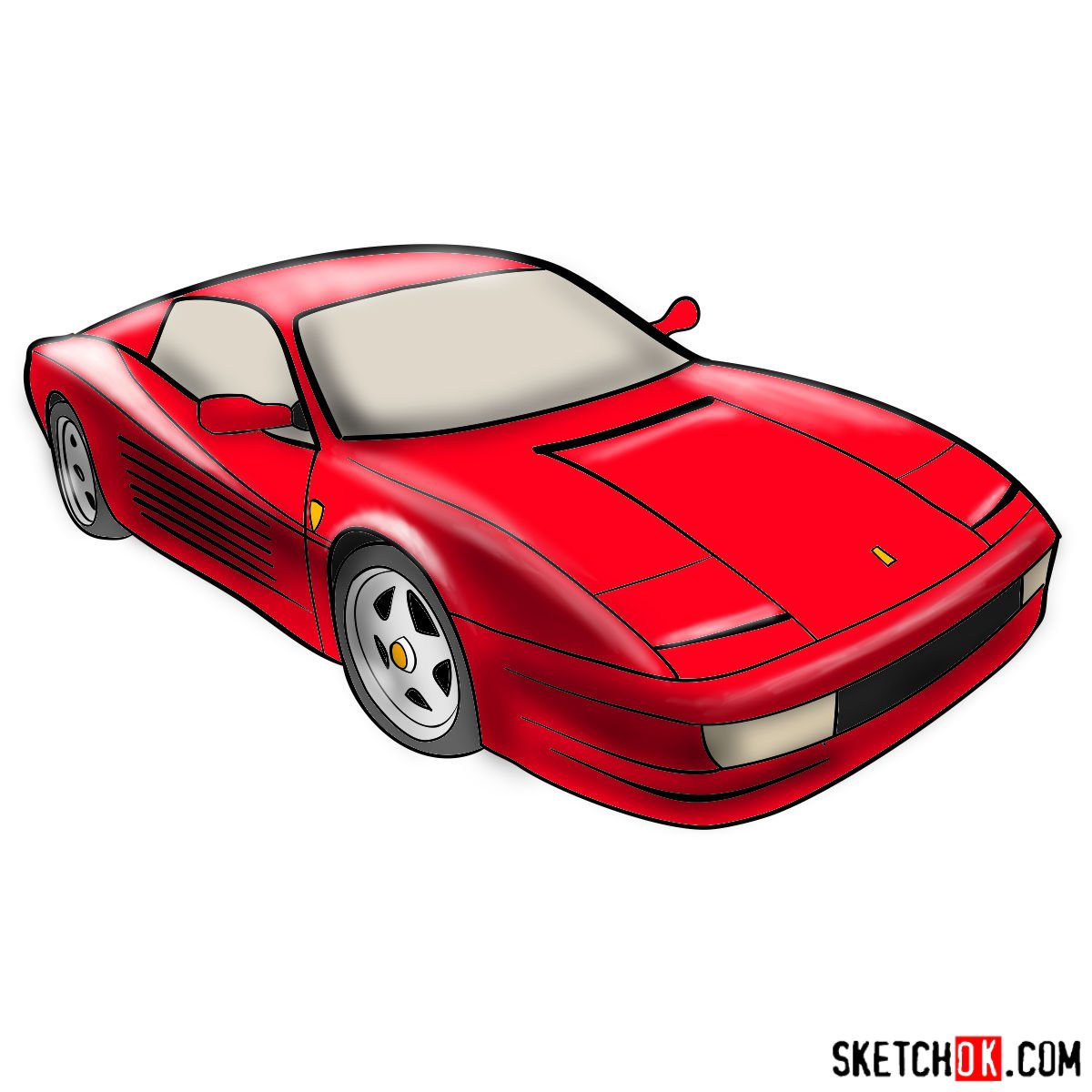 How to draw Ferrari Testarossa supercar