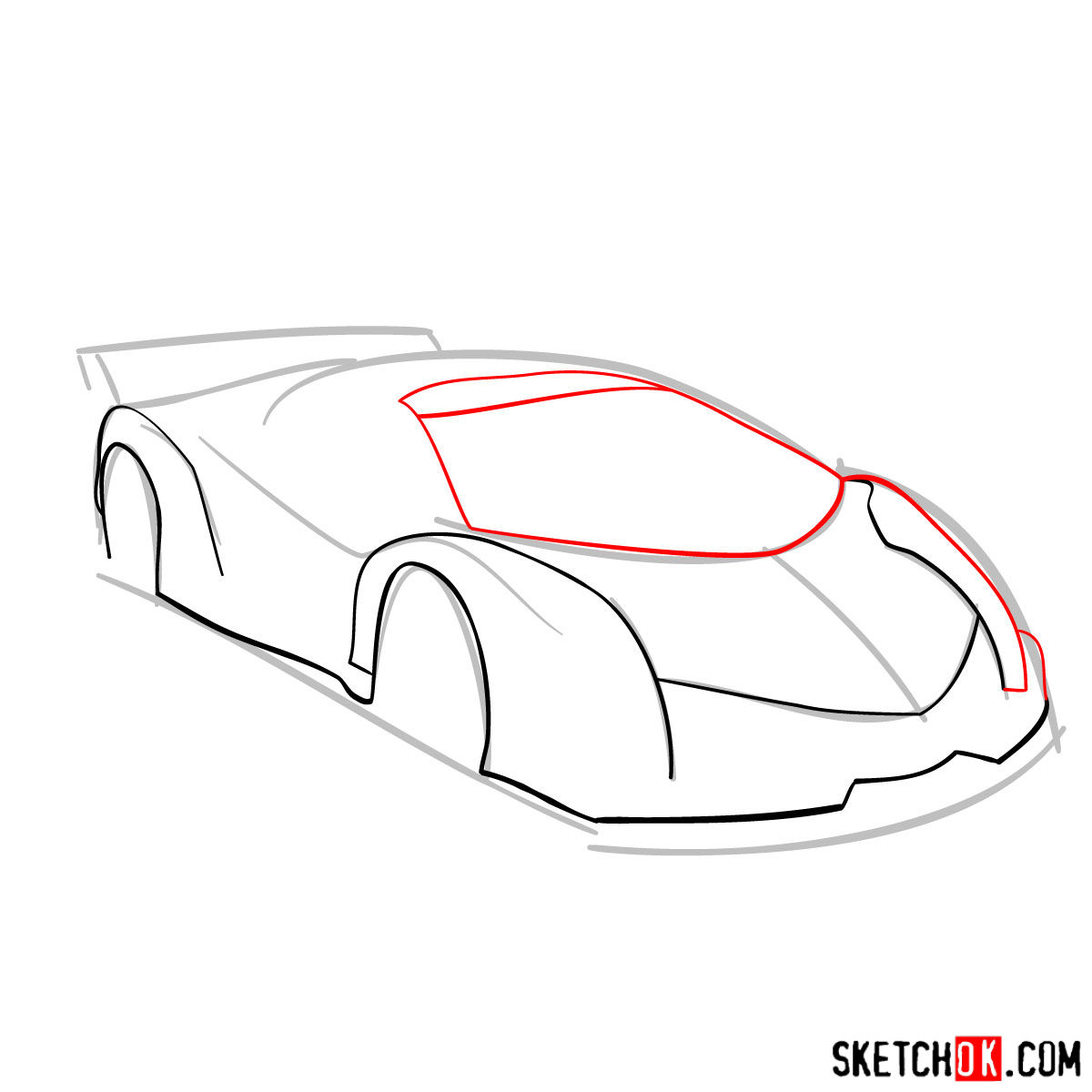 How to draw Lamborghini Veneno - step 04