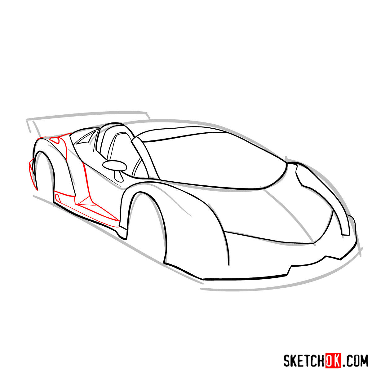How to draw Lamborghini Veneno - step 07