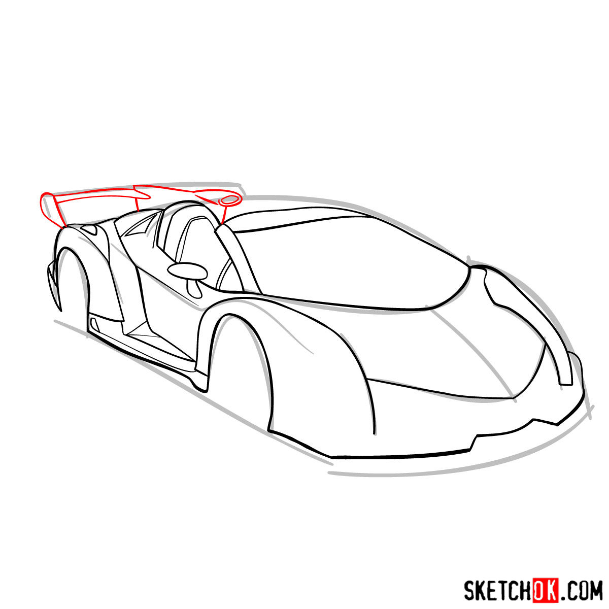 How to draw Lamborghini Veneno - step 08