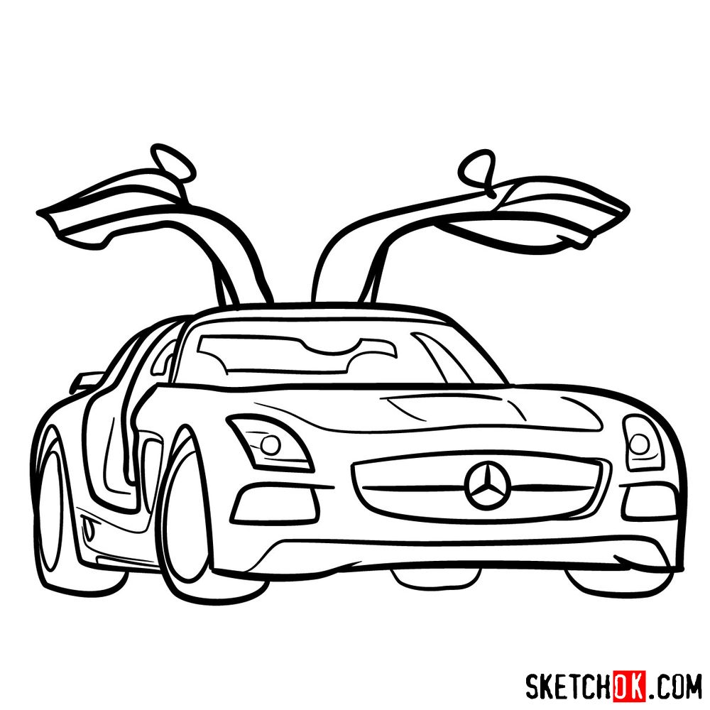 How to draw Mercedes-Benz SLS AMG Black Series - step 14
