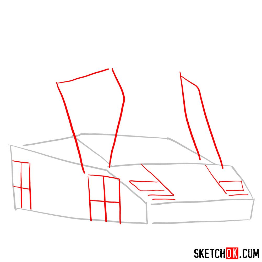 How to draw Lamborghini Diablo with open doors - step 02