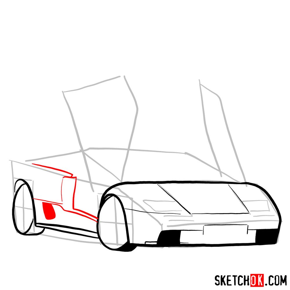 How to draw Lamborghini Diablo with open doors - step 06