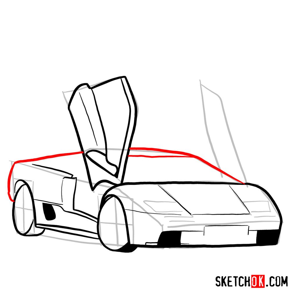 How to draw Lamborghini Diablo with open doors - step 08