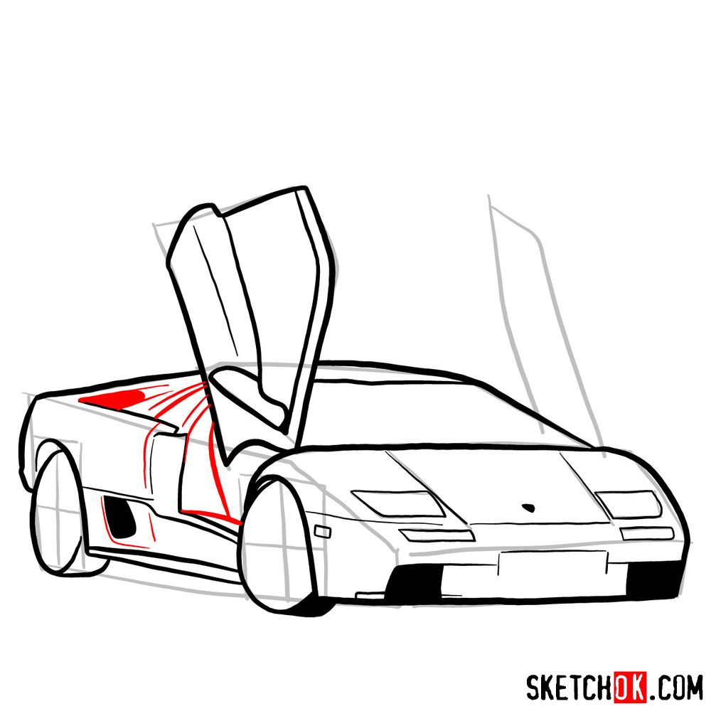 How to draw Lamborghini Diablo with open doors - step 10