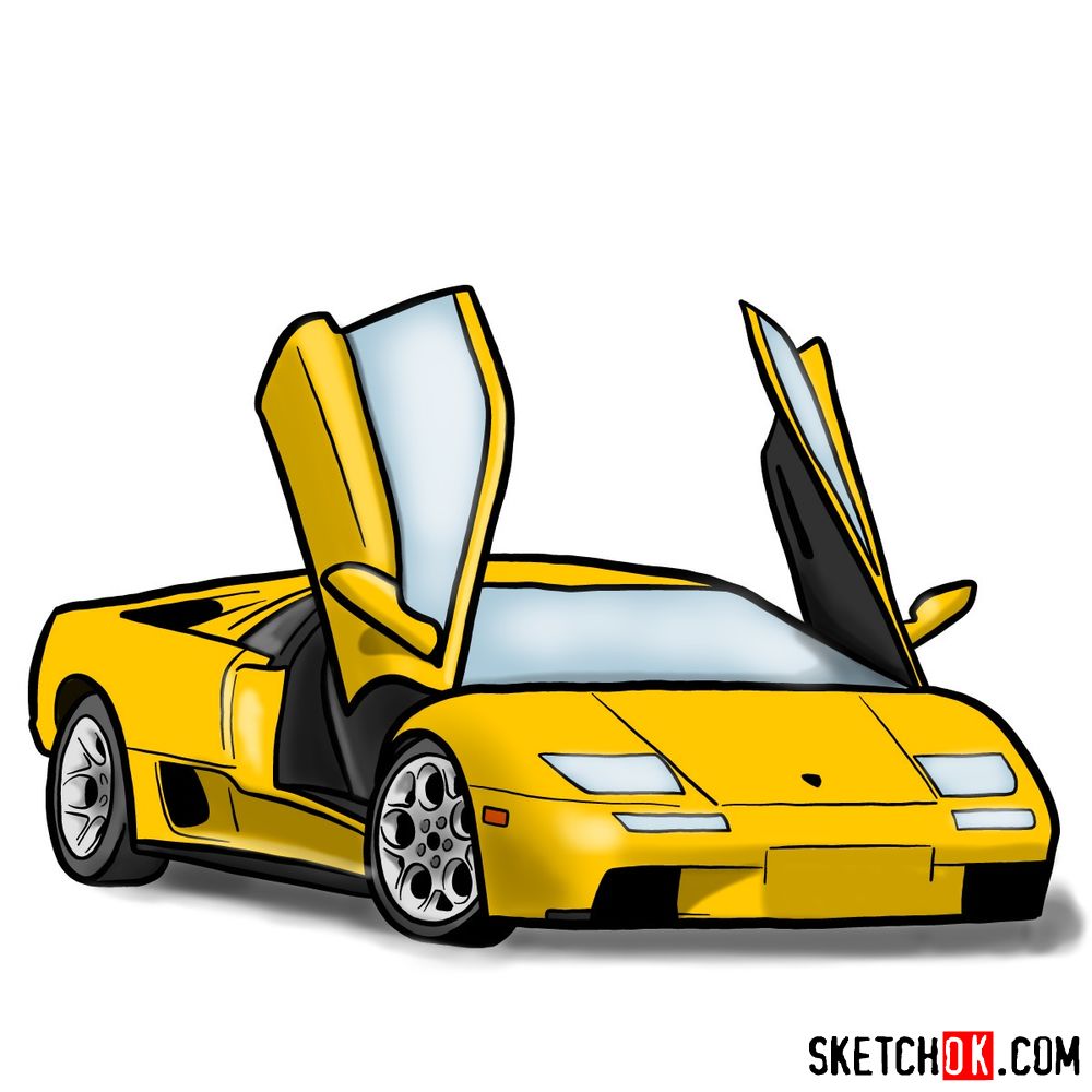 How to draw Lamborghini Diablo with doors open - Sketchok easy drawing  guides