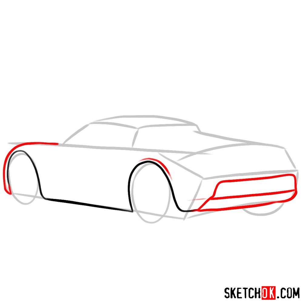 How to draw Porsche Carrera GT rear view - step 04