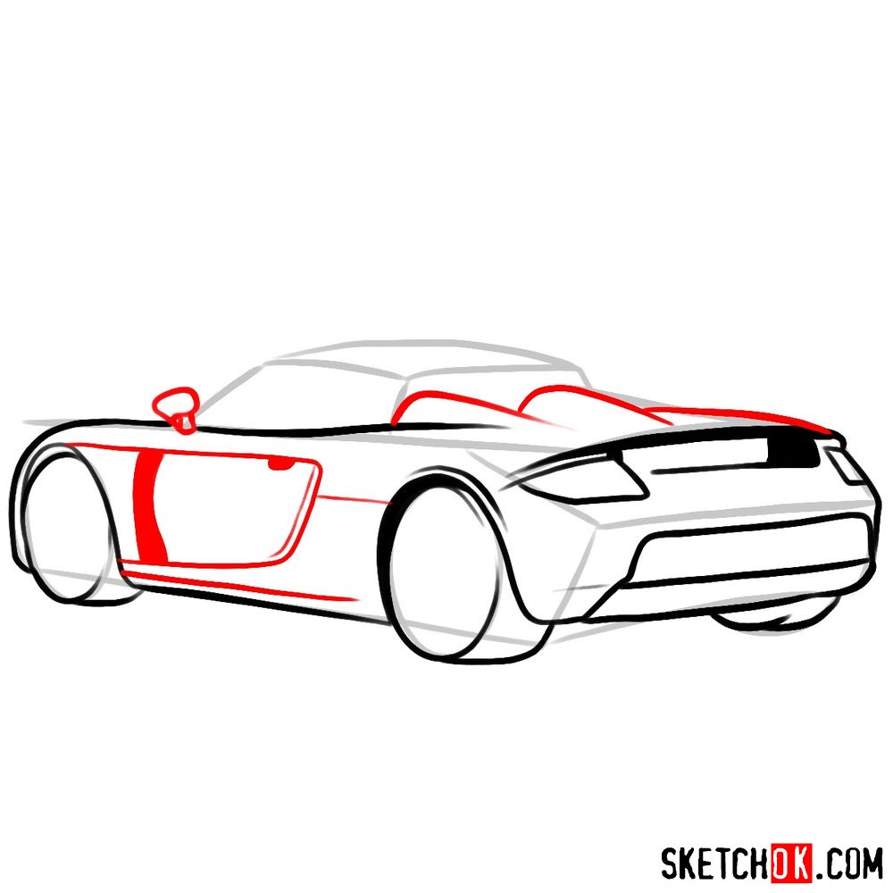How to draw Porsche Carrera GT rear view - step 07