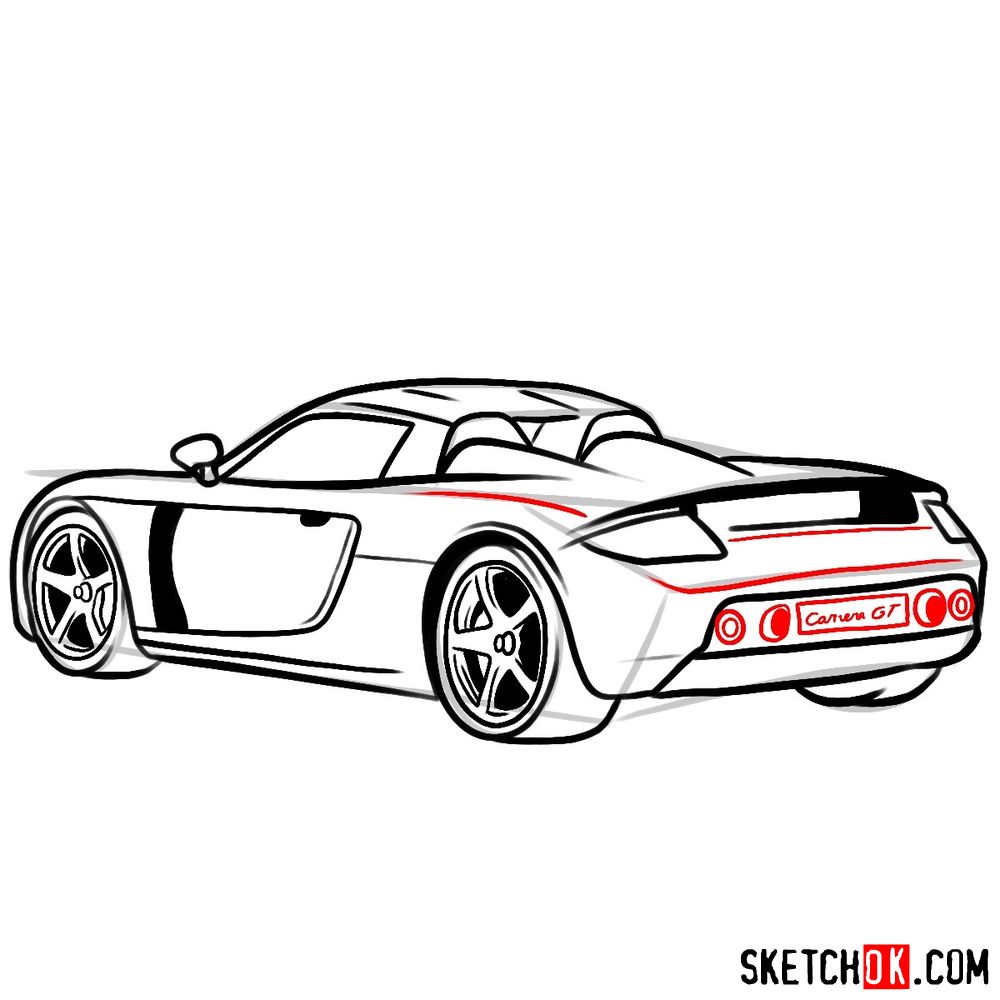 How to draw Porsche Carrera GT rear view - step 10
