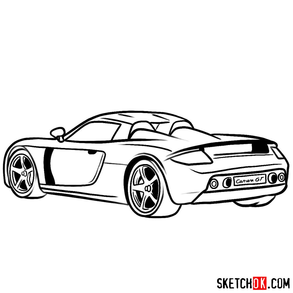 How to draw Porsche Carrera GT rear view - step 11