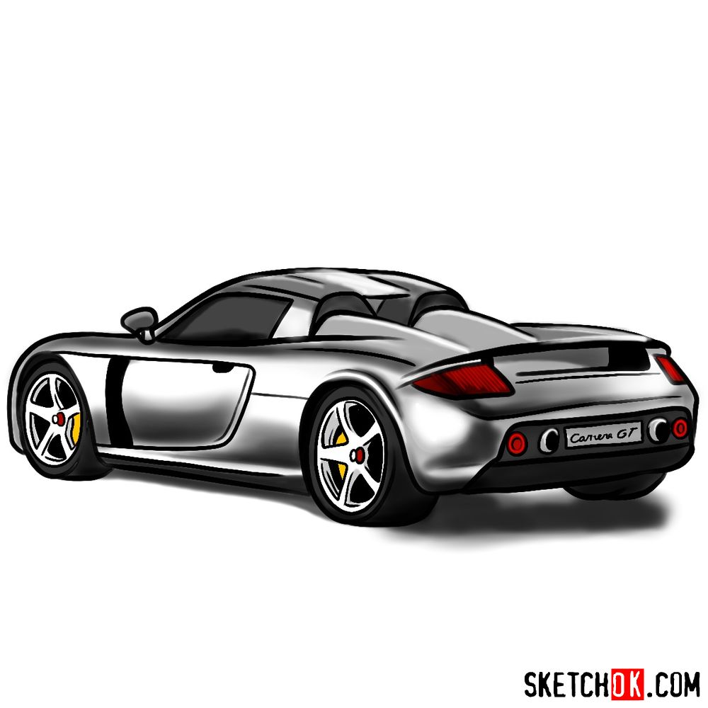 How to draw Porsche Carrera GT rear view